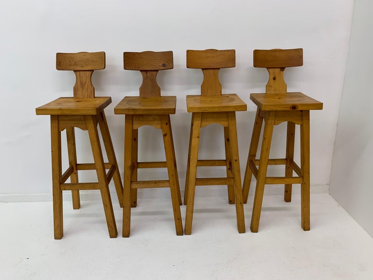 Set of 4 Pine Wood Bar Stools, 1970’s at 1stDibs knotty pine bar