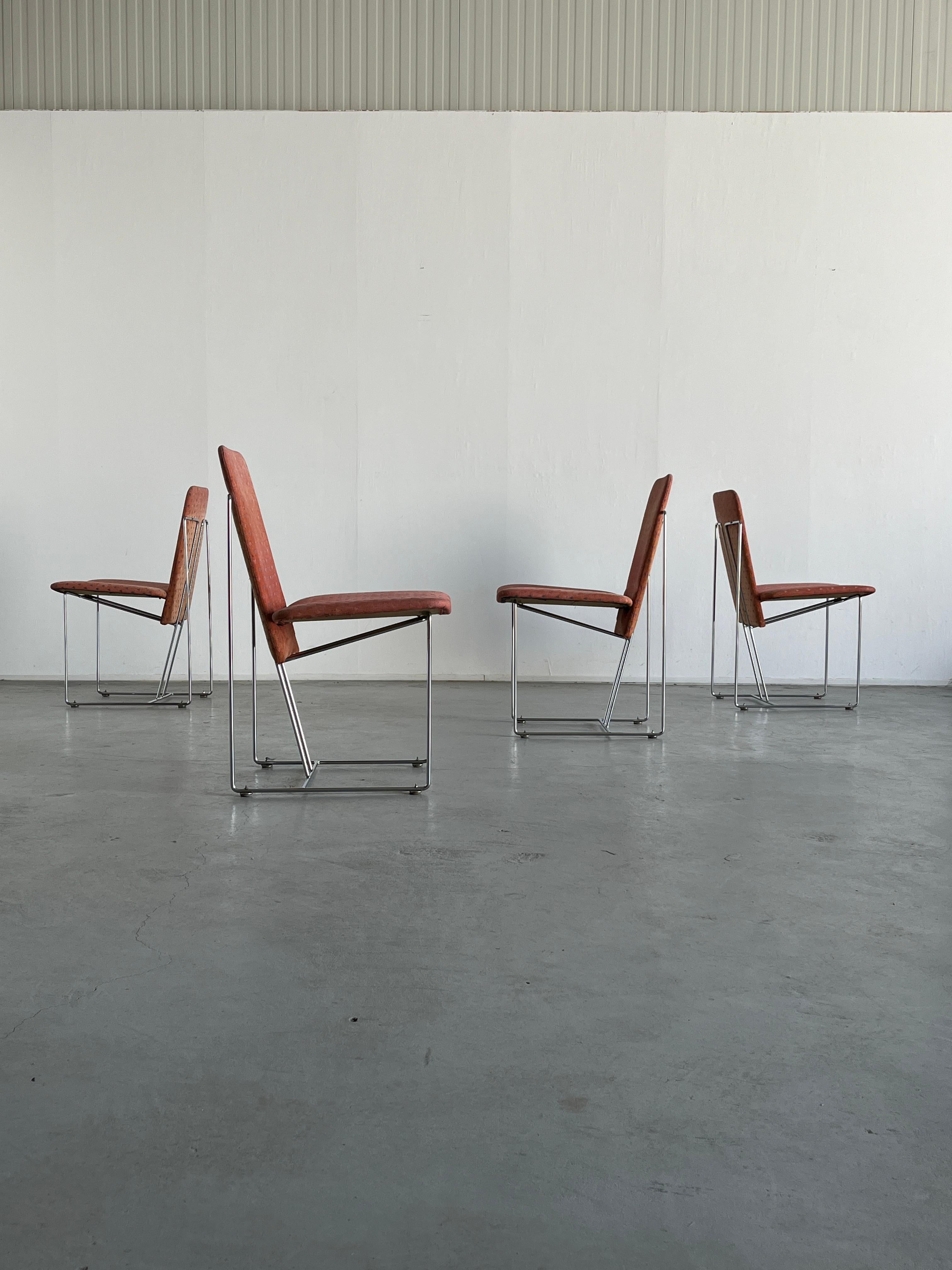 Set of 4 Pink Geometrical Pattern Postmodern Space Age Dining Chairs ...