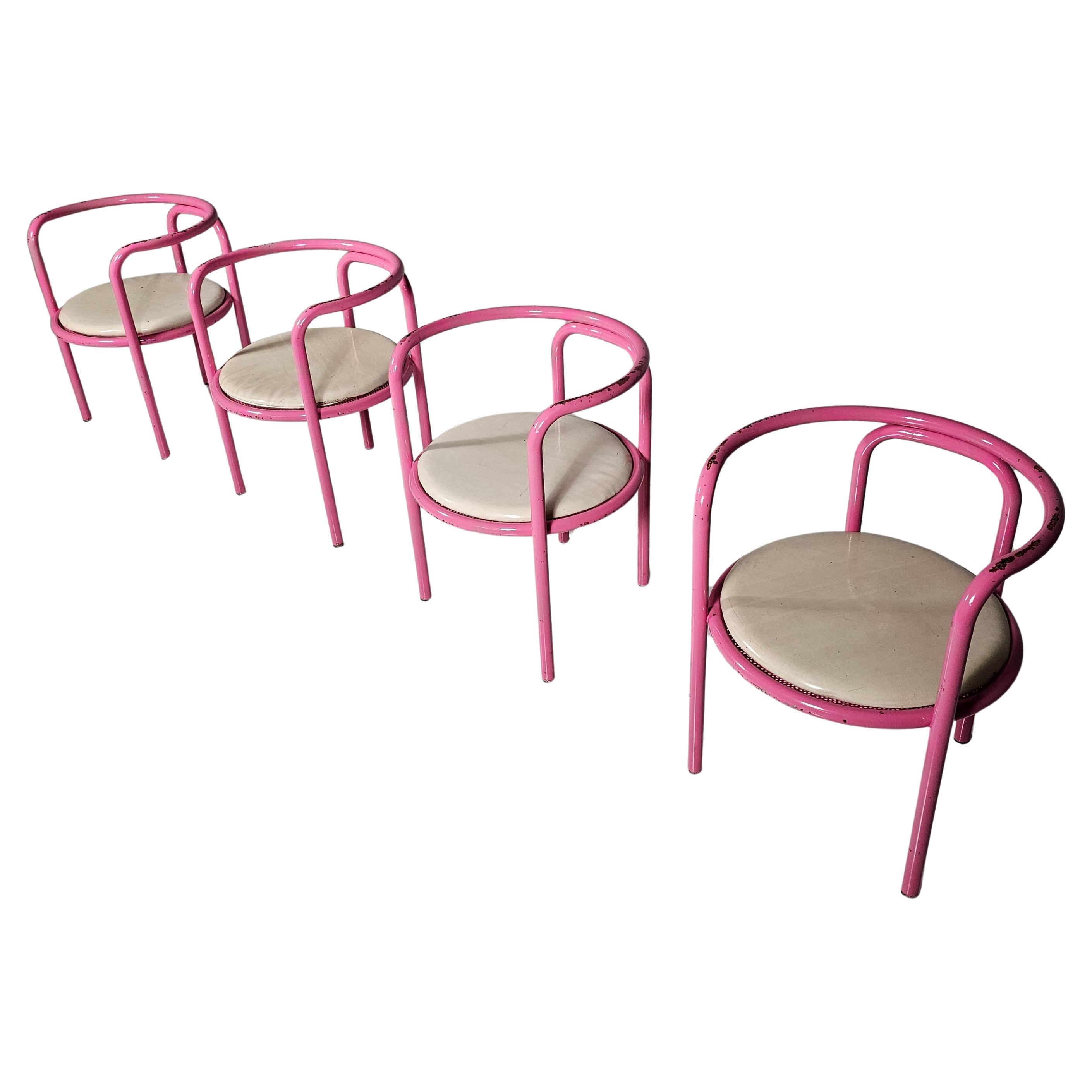 Mid-Century moderno Set di 4 sedie Locus Solus rosa di Gae Aulenti per Poltronova, anni '60 in vendita