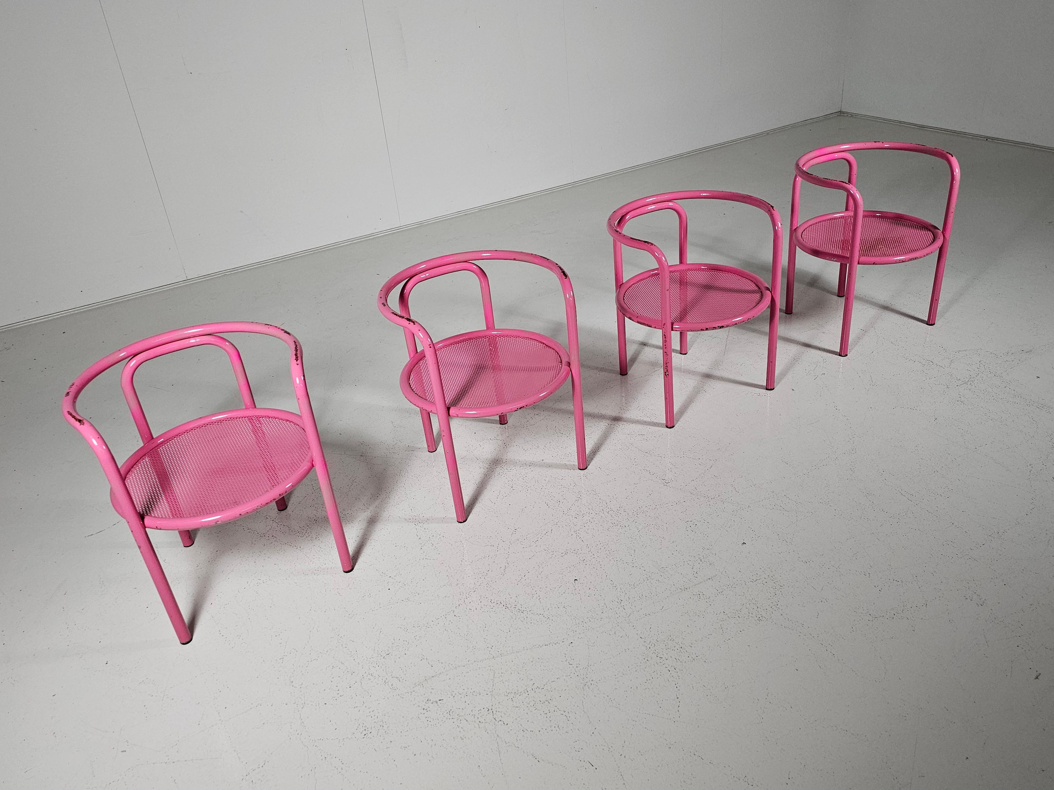 Europeo Set di 4 sedie Locus Solus rosa di Gae Aulenti per Poltronova, anni '60 in vendita