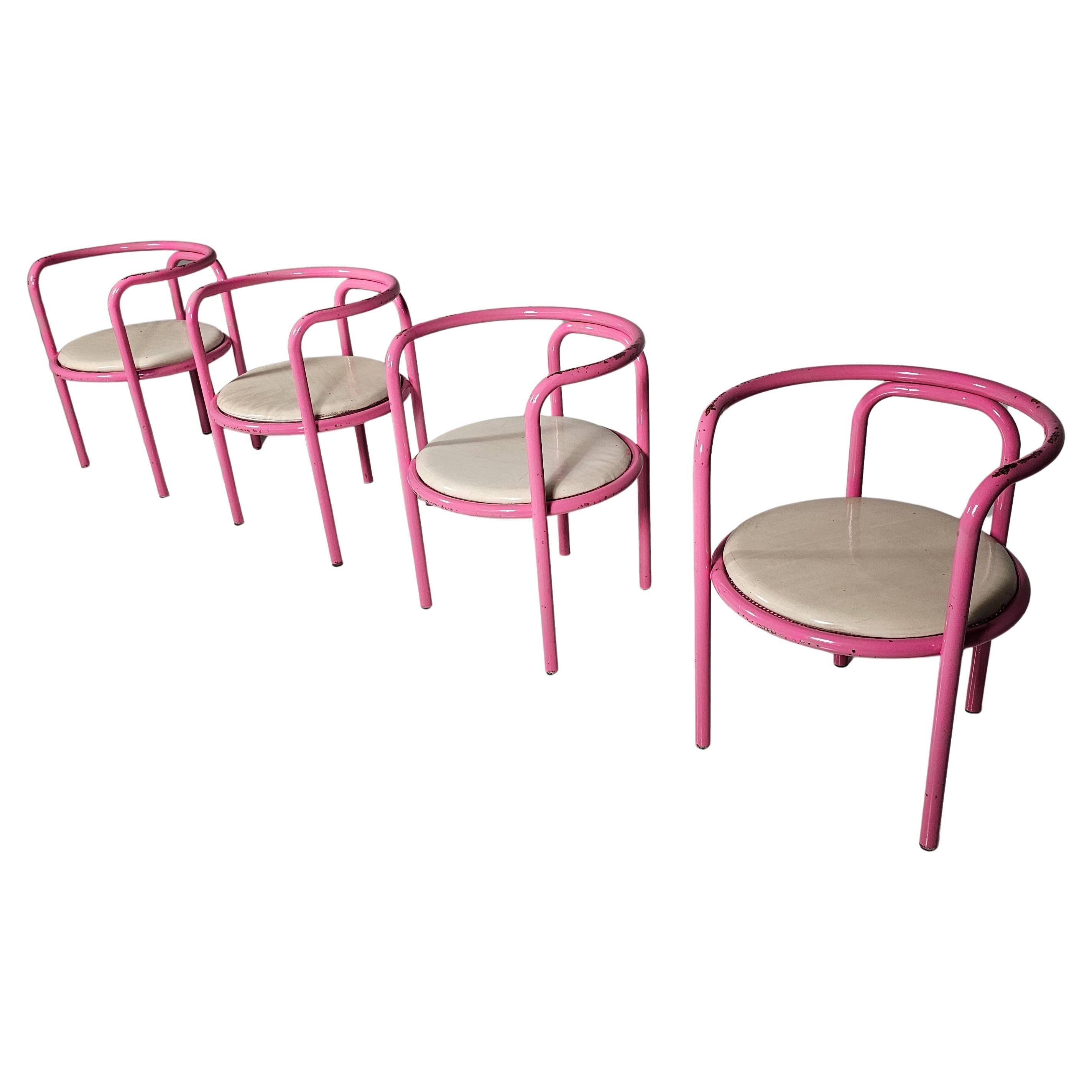 Set of 4 pink Locus Solus chairs by Gae Aulenti for Poltronova, 1960s