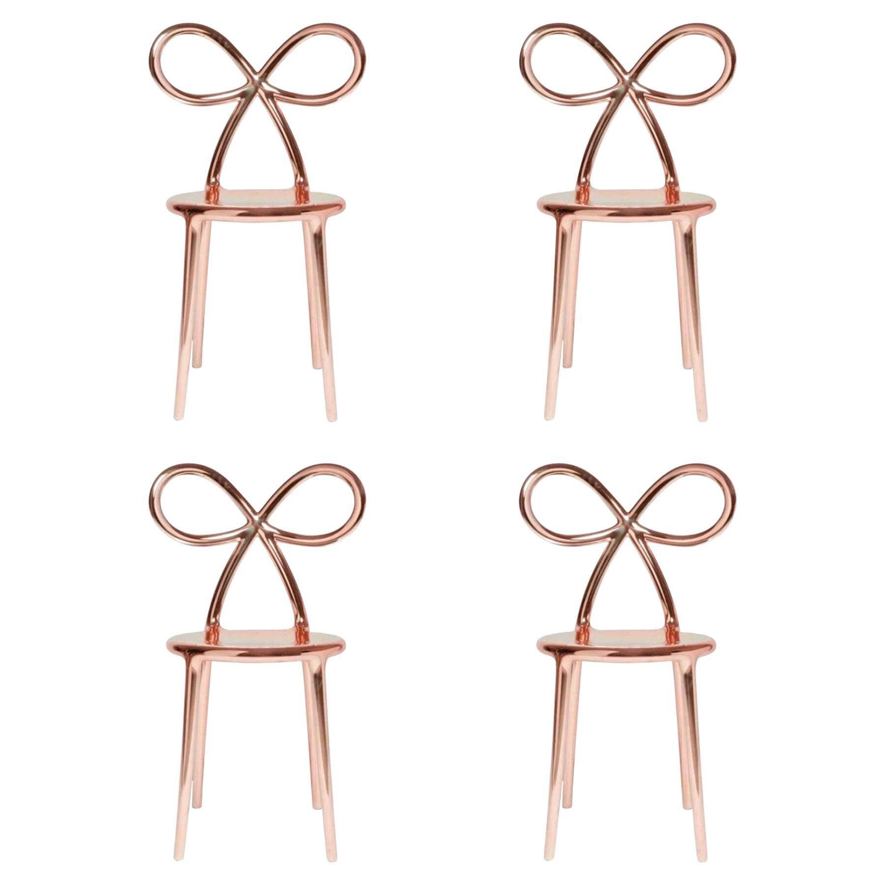 In Stock in Los Angeles, Set of 4 Pink Metallic Ribbon Chairs by Nika Zupanc