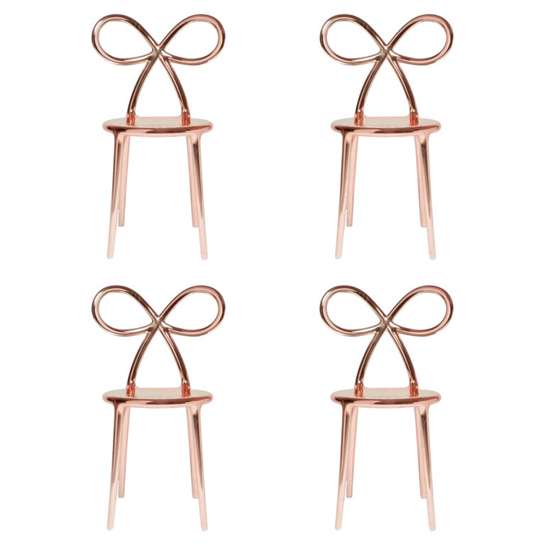 In Stock in Los Angeles, Set of 4 Pink Metallic Ribbon Chairs by Nika ...