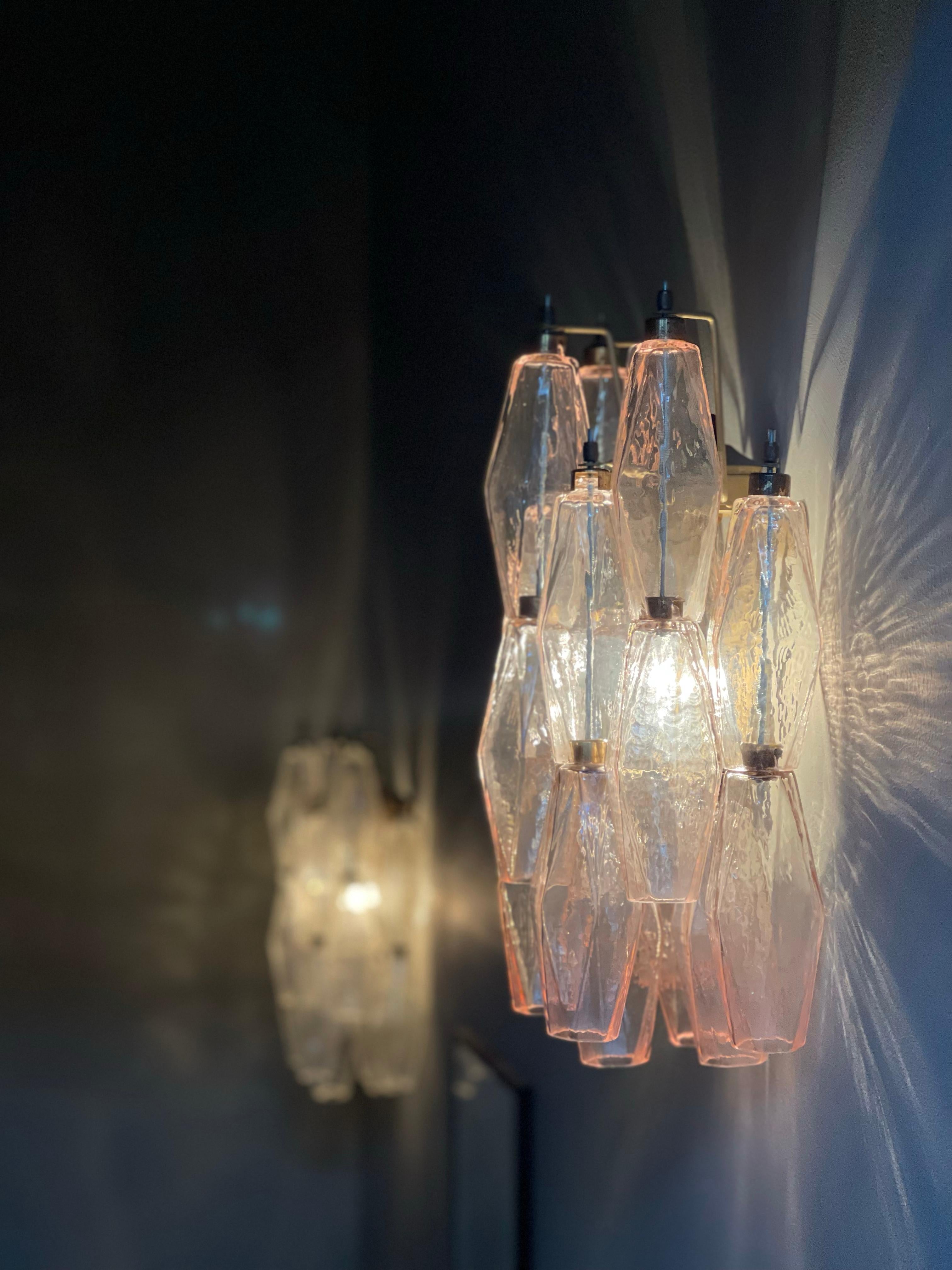Glass Set of 4 Pink Murano Corridor Wall Sconces For Sale
