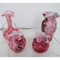Set of 4 Pink Murano "Fazzoletto" Style Vases, Various Sizes