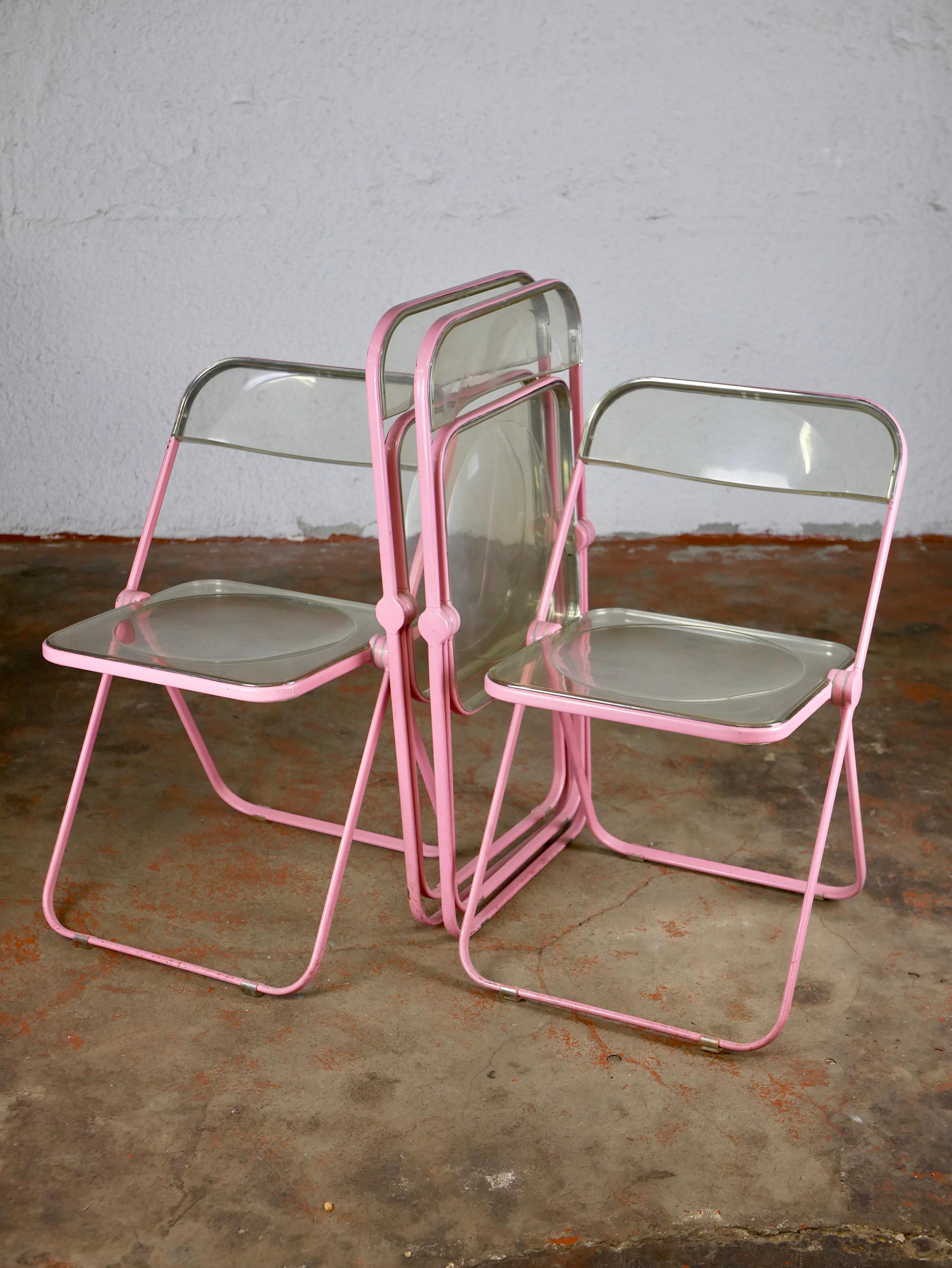 Italian Set of 4 Pink Plia Chairs by Giancarlo Piretti for Anonima Castelli, Italy, 1970