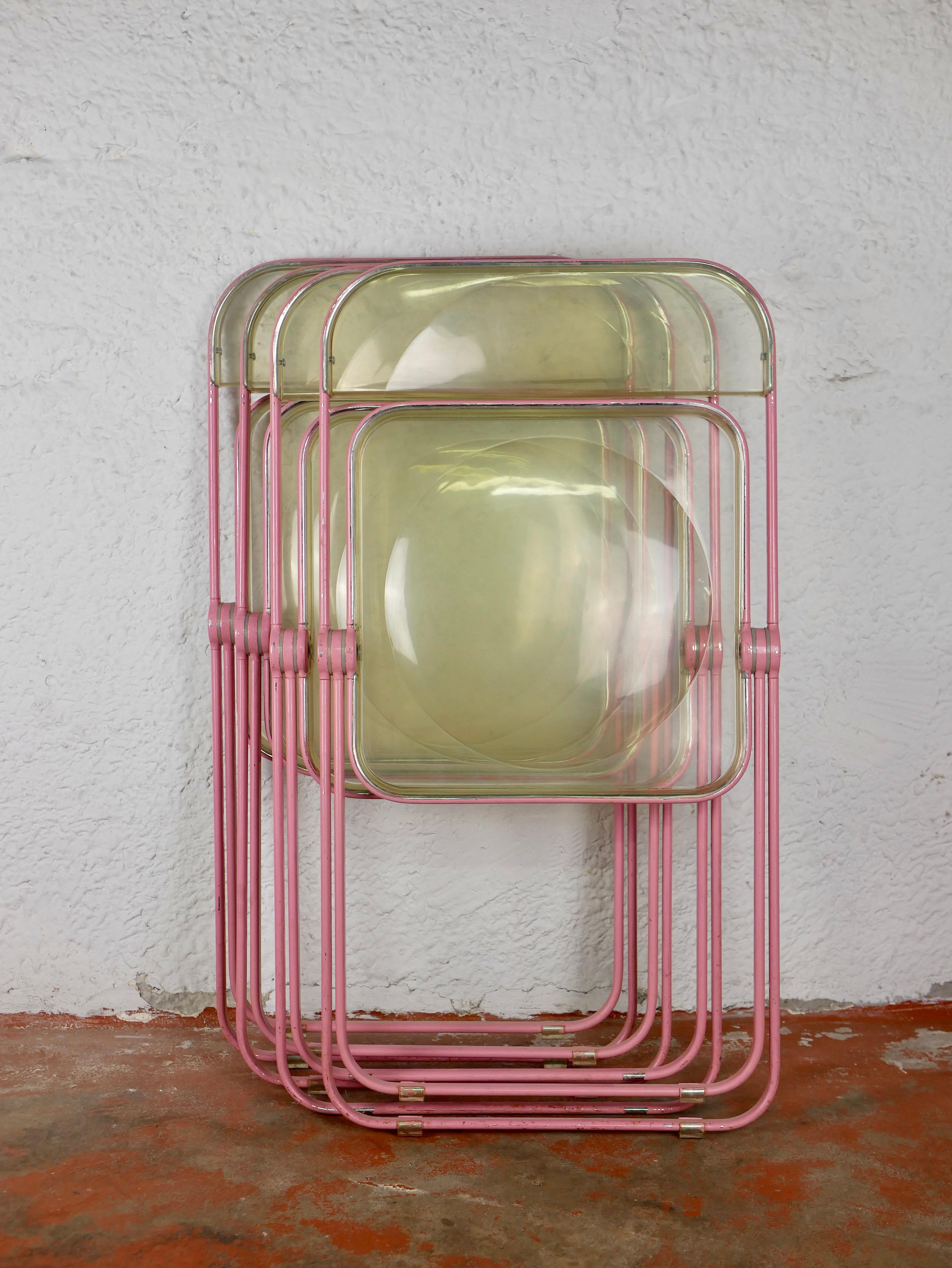 Late 20th Century Set of 4 Pink Plia Chairs by Giancarlo Piretti for Anonima Castelli, Italy, 1970