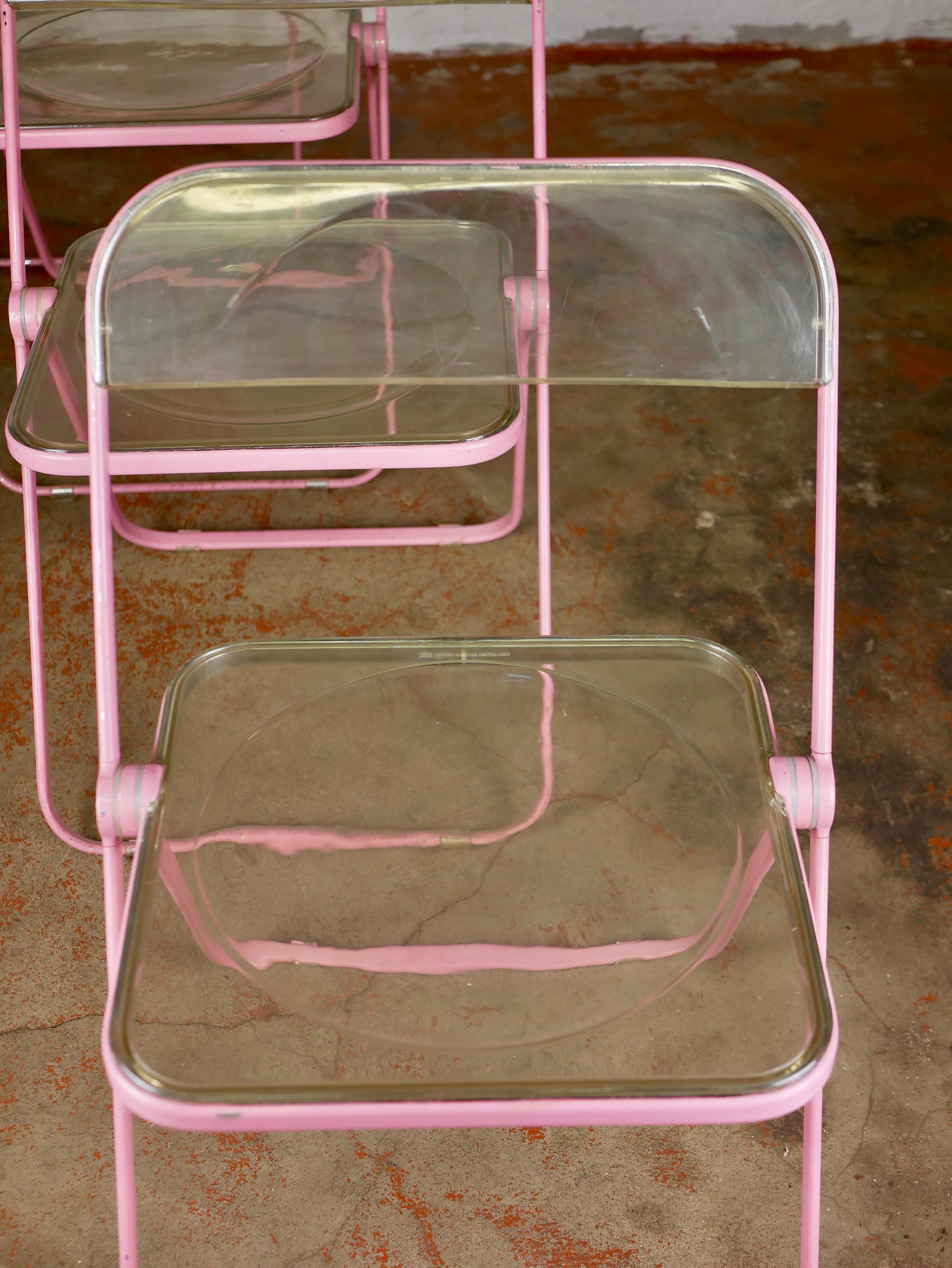 Metal Set of 4 Pink Plia Chairs by Giancarlo Piretti for Anonima Castelli, Italy, 1970
