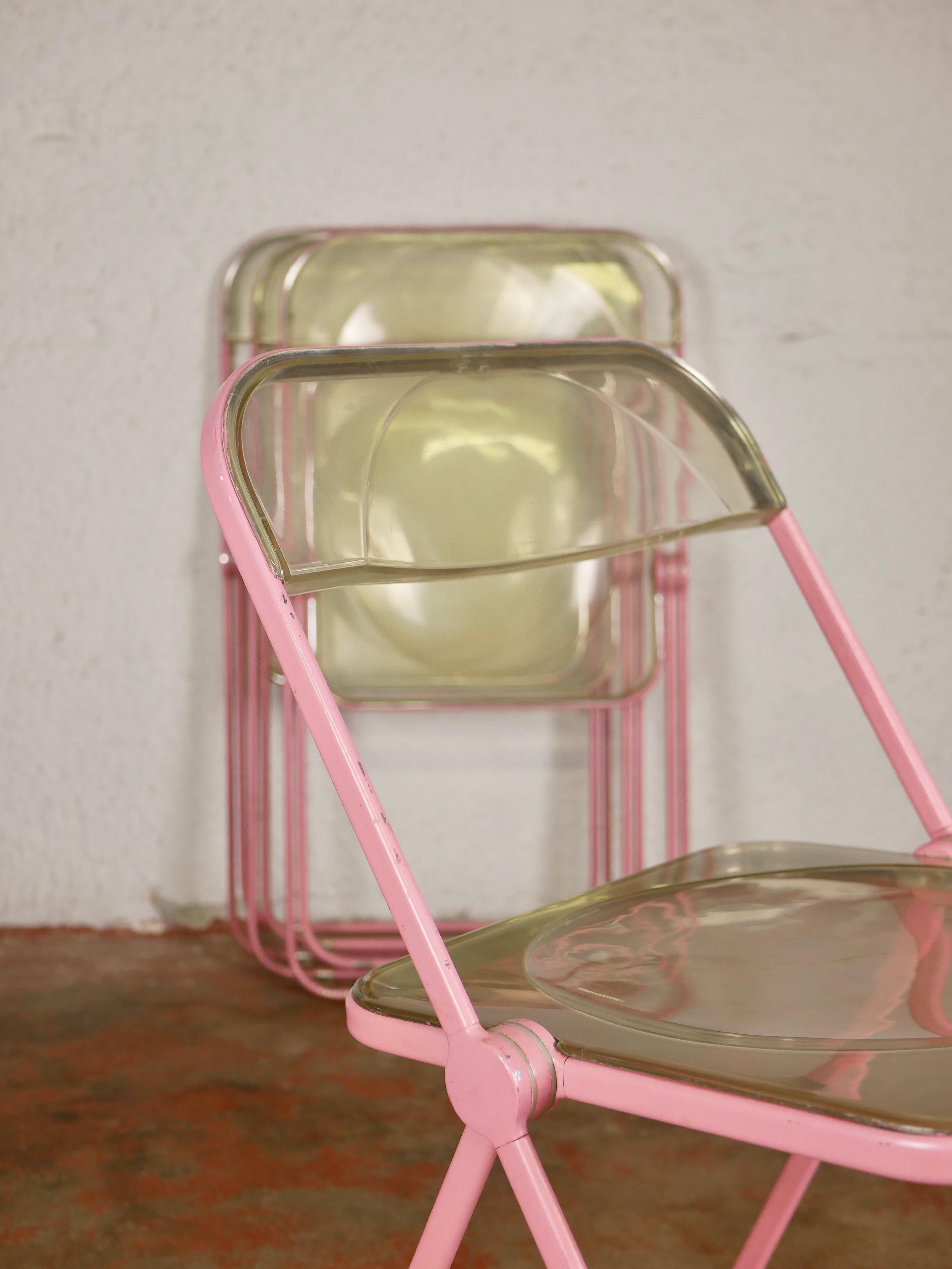 Set of 4 Pink Plia Chairs by Giancarlo Piretti for Anonima Castelli, Italy, 1970 1