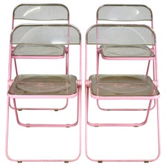 Set of 4 Pink Plia Chairs by Giancarlo Piretti for Anonima Castelli, Italy, 1970