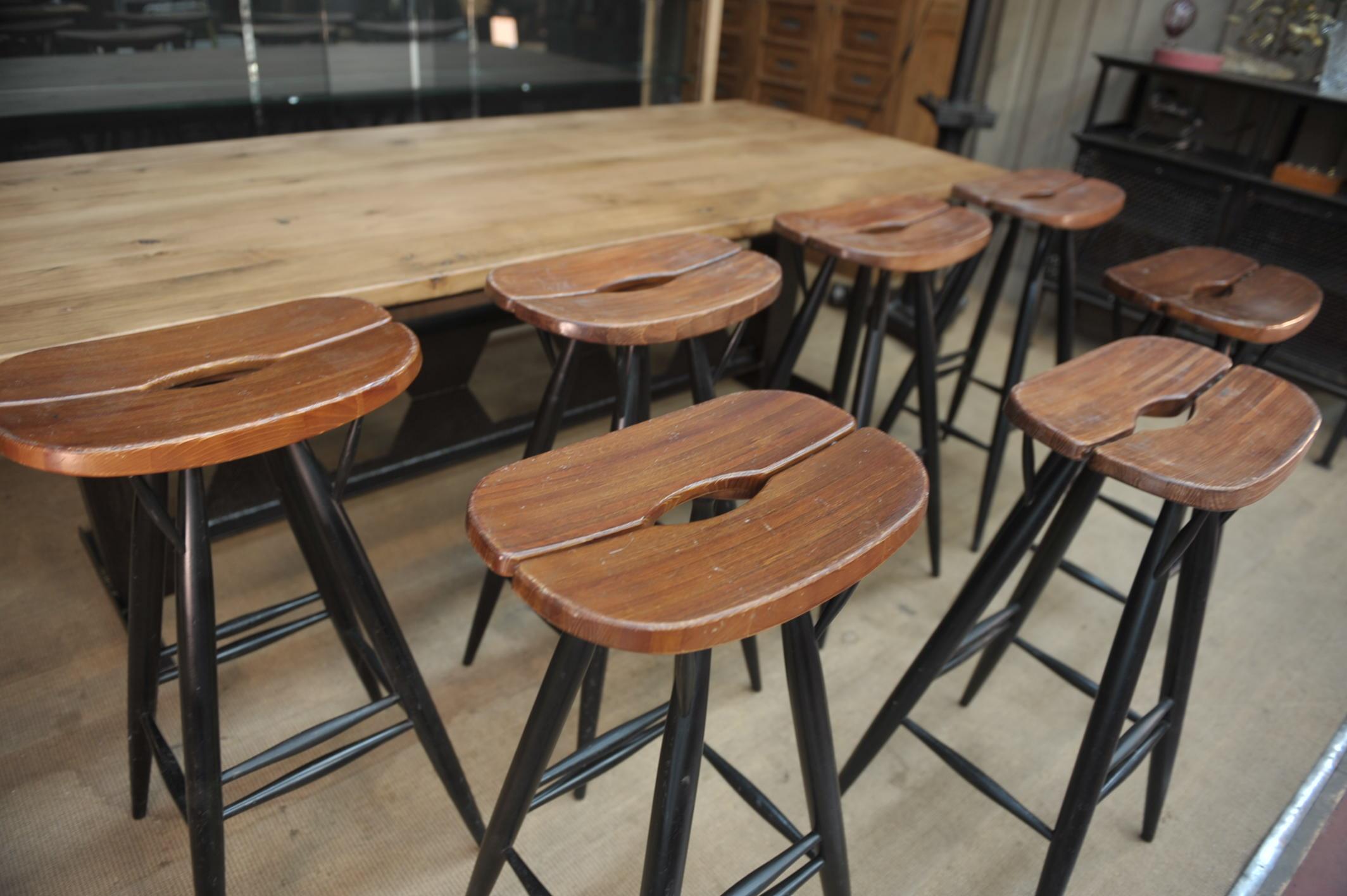 Mid-Century Modern Set of 4 Pirkka Bar Stool by Ilmari Tapiovaara For Sale