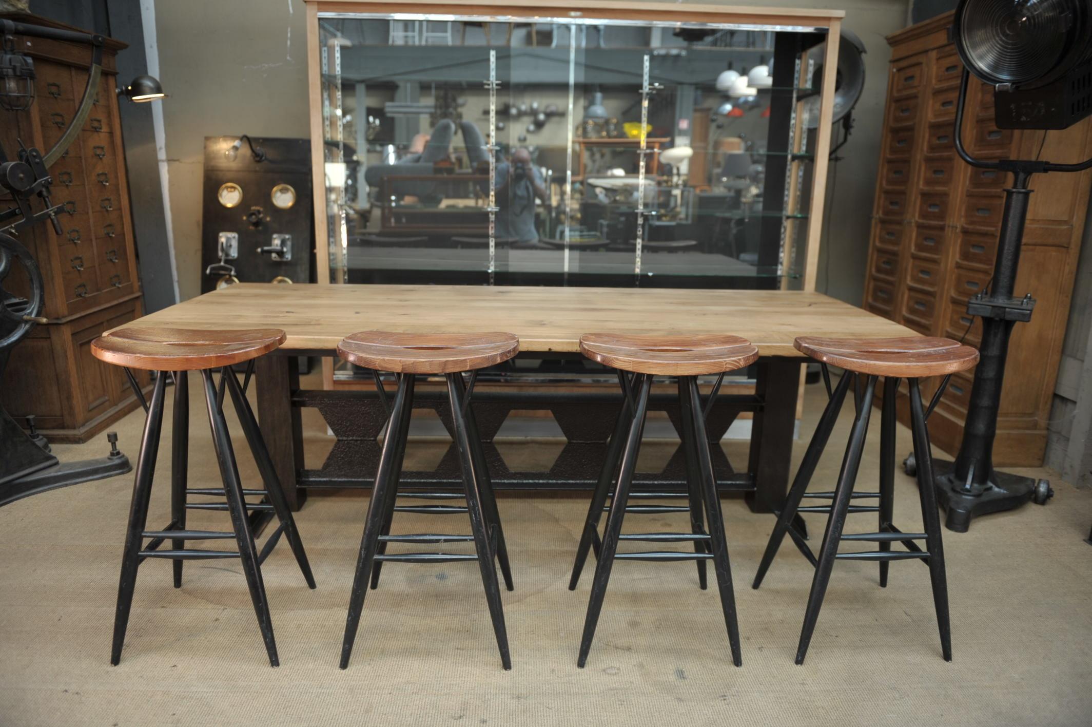Beech Set of 4 Pirkka Bar Stool by Ilmari Tapiovaara For Sale