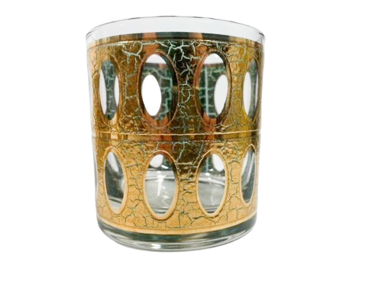 Ensemble de 4 verres Pisa Rocks avec or craquelé sur émail vert par Culver LTD Bon état - En vente à Nantucket, MA