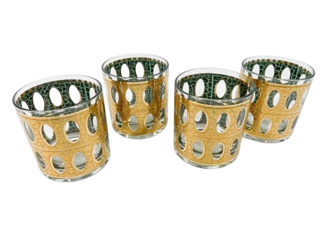 Verre Ensemble de 4 verres Pisa Rocks avec or craquelé sur émail vert par Culver LTD en vente
