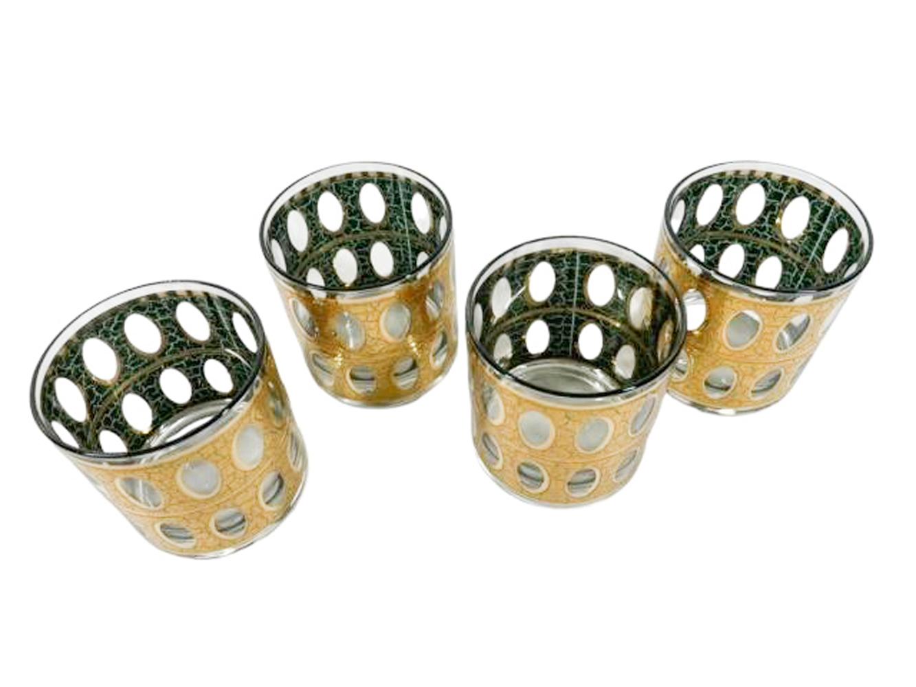 Ensemble de 4 verres Pisa Rocks avec or craquelé sur émail vert par Culver LTD en vente 1