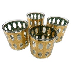 Juego de 4 Vasos Pisa Rocks con Oro Craquelado sobre Esmalte Verde de Culver LTD