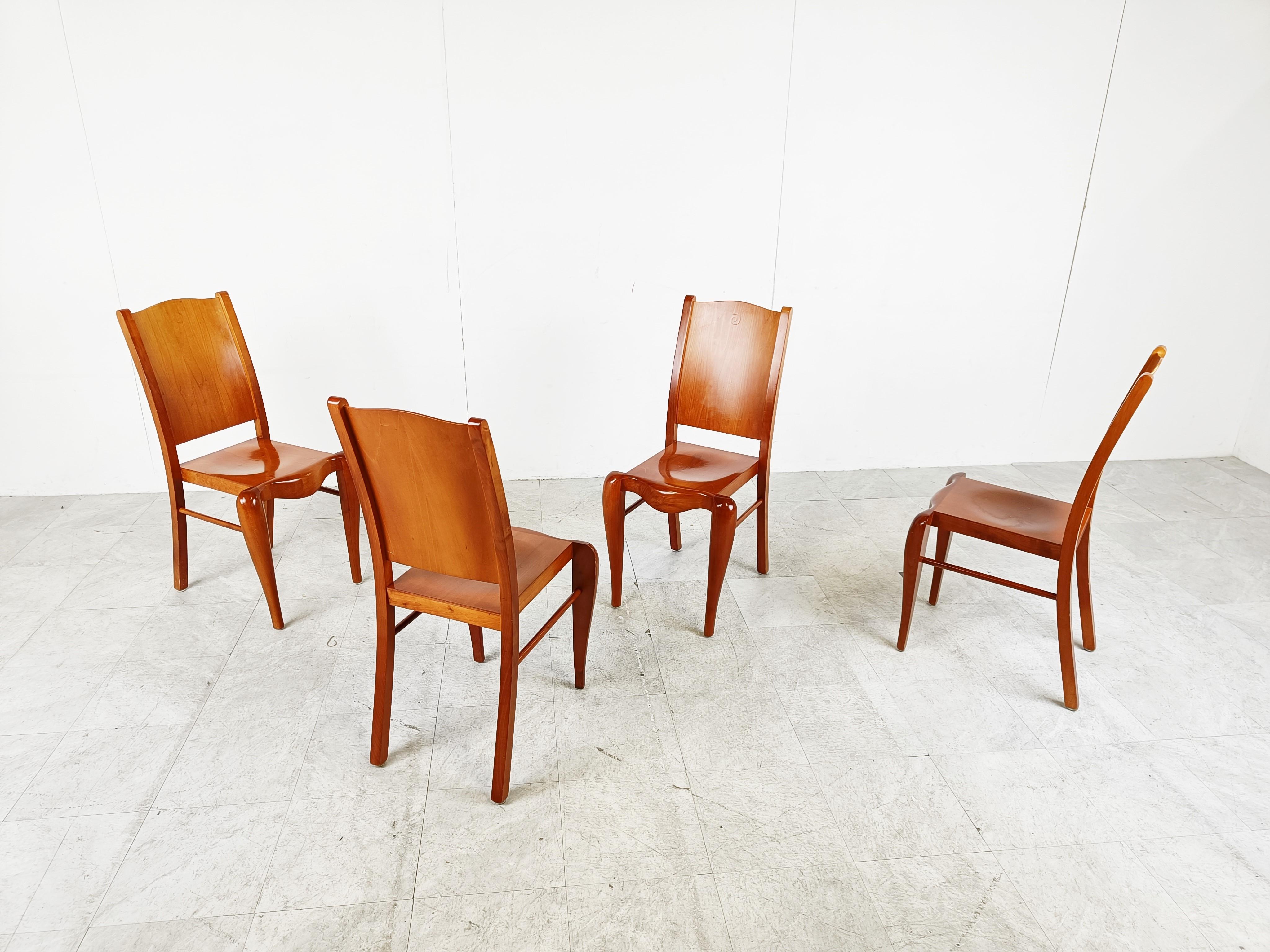 Set of 4 Placide of Wood Dining Chairs by Philippe Starck, 1989 4