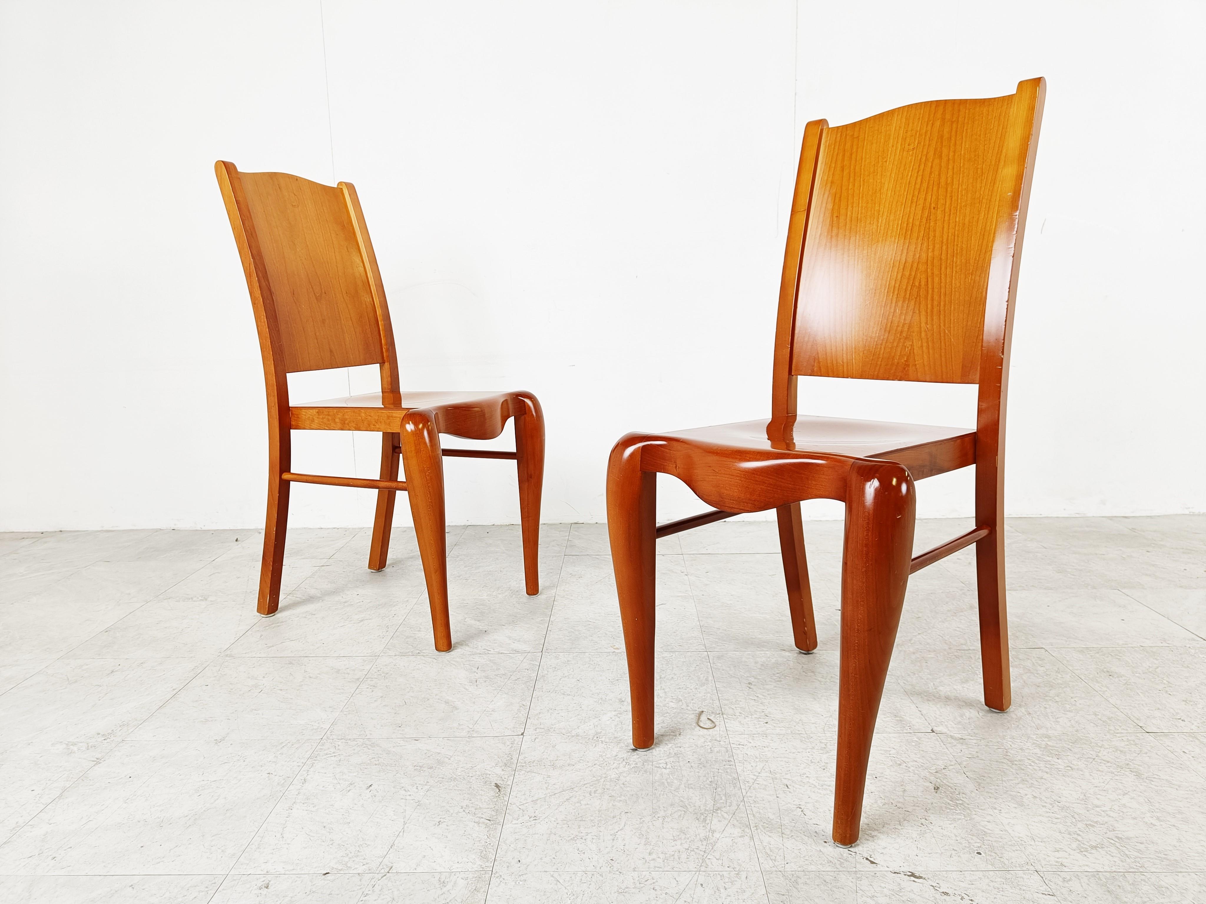 Set of 4 Placide of Wood Dining Chairs by Philippe Starck, 1989 5