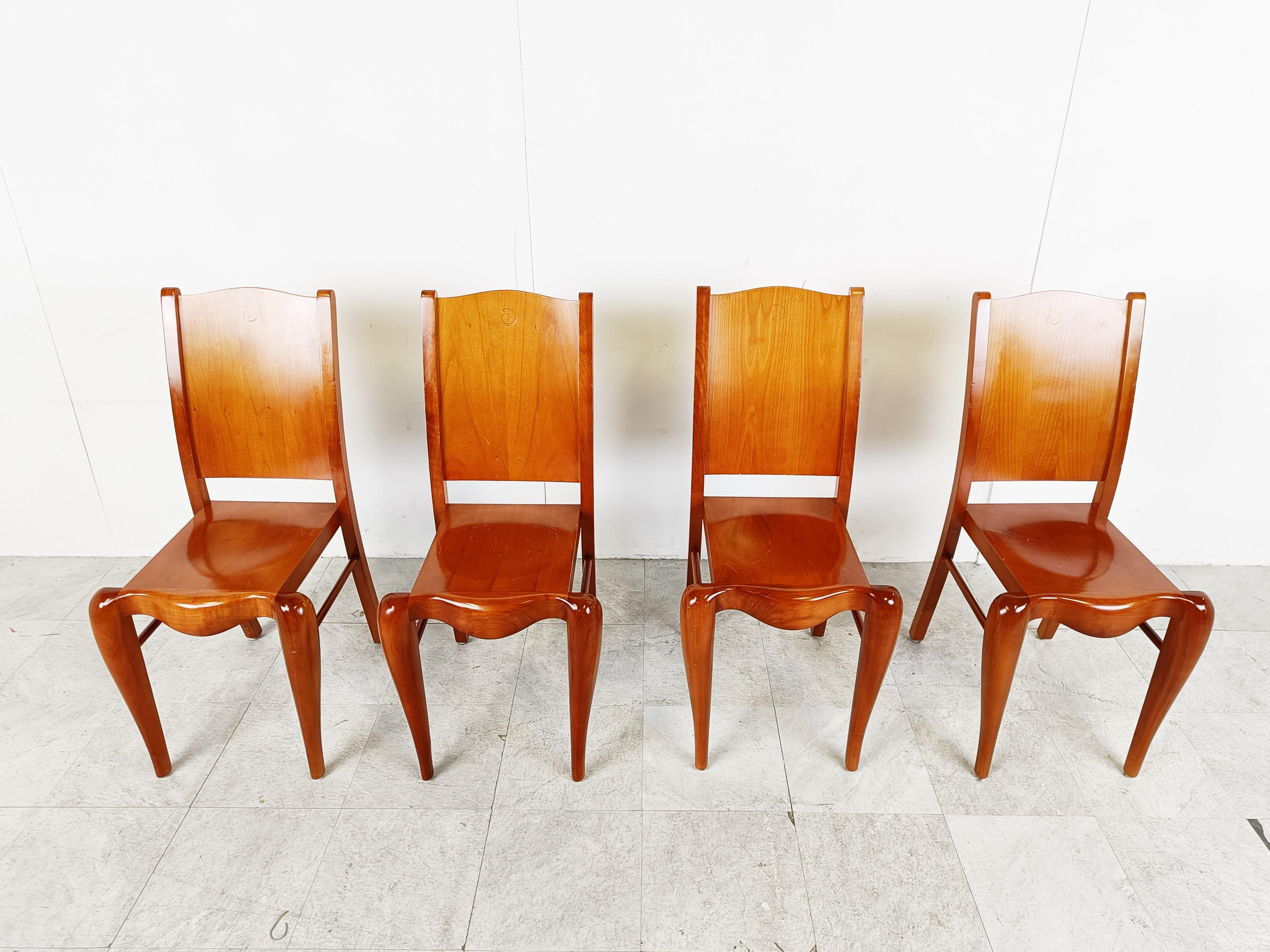 Mid-Century Modern Set of 4 Placide of Wood Dining Chairs by Philippe Starck, 1989