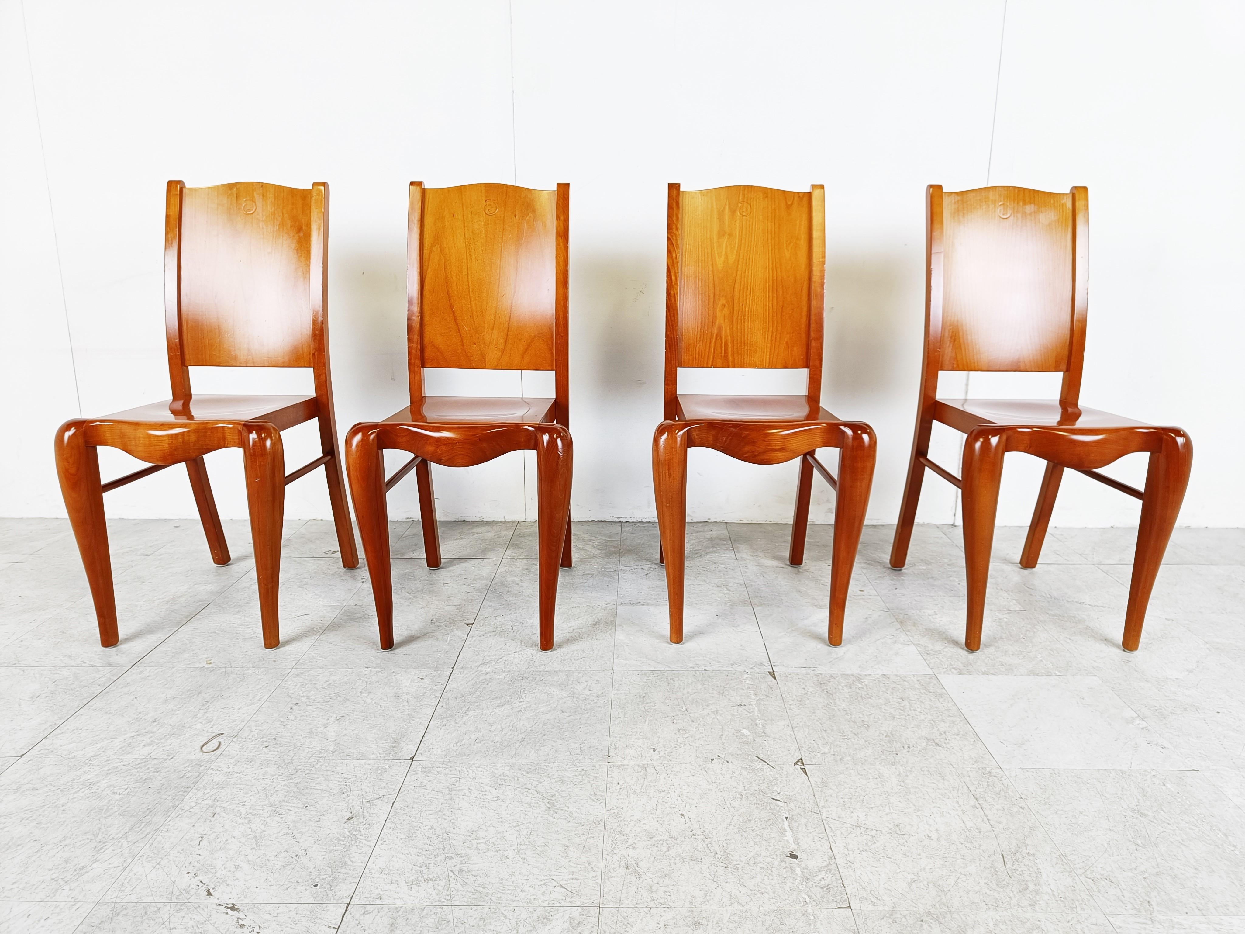 Italian Set of 4 Placide of Wood Dining Chairs by Philippe Starck, 1989