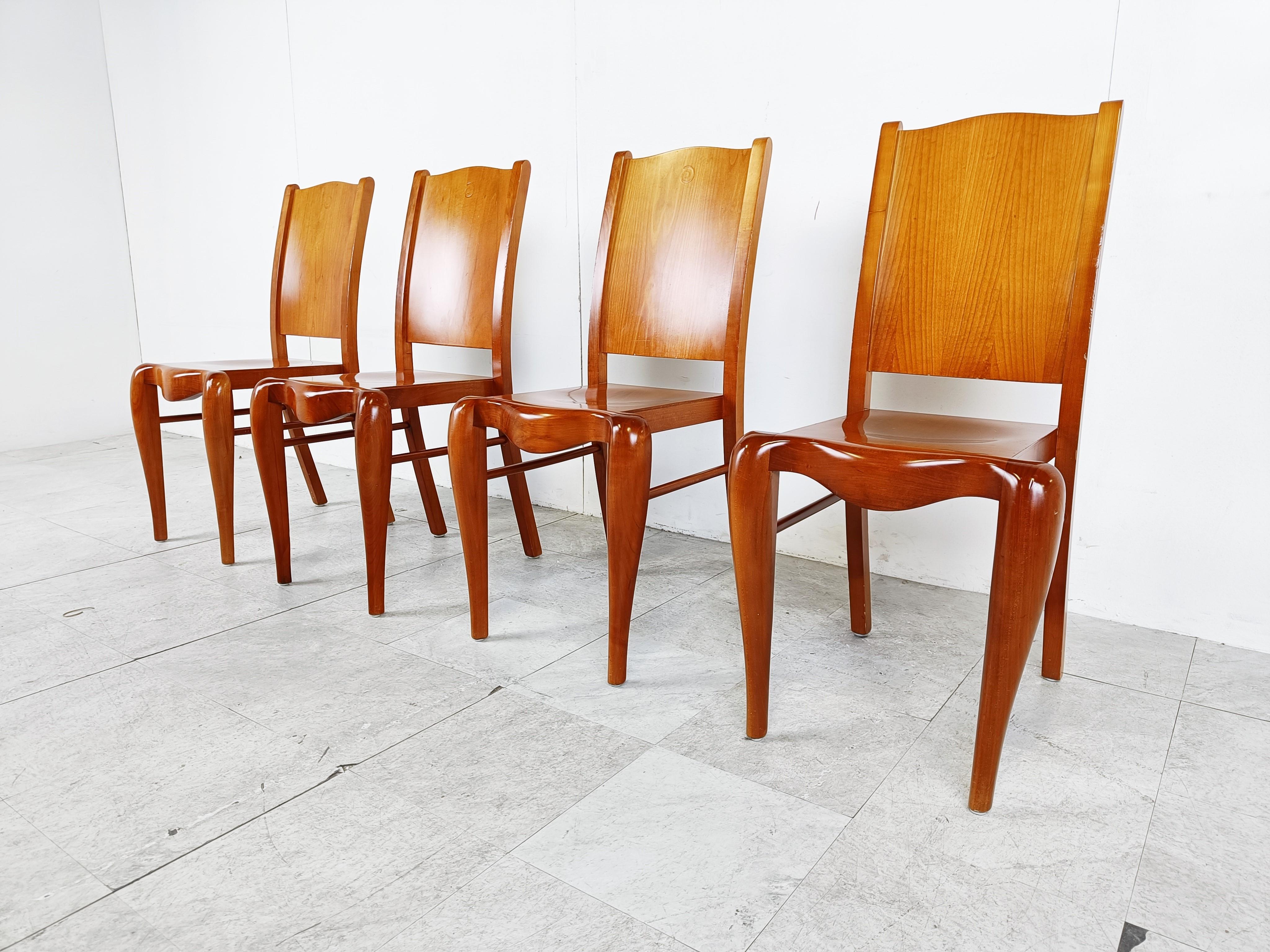Set of 4 Placide of Wood Dining Chairs by Philippe Starck, 1989 In Good Condition In HEVERLEE, BE