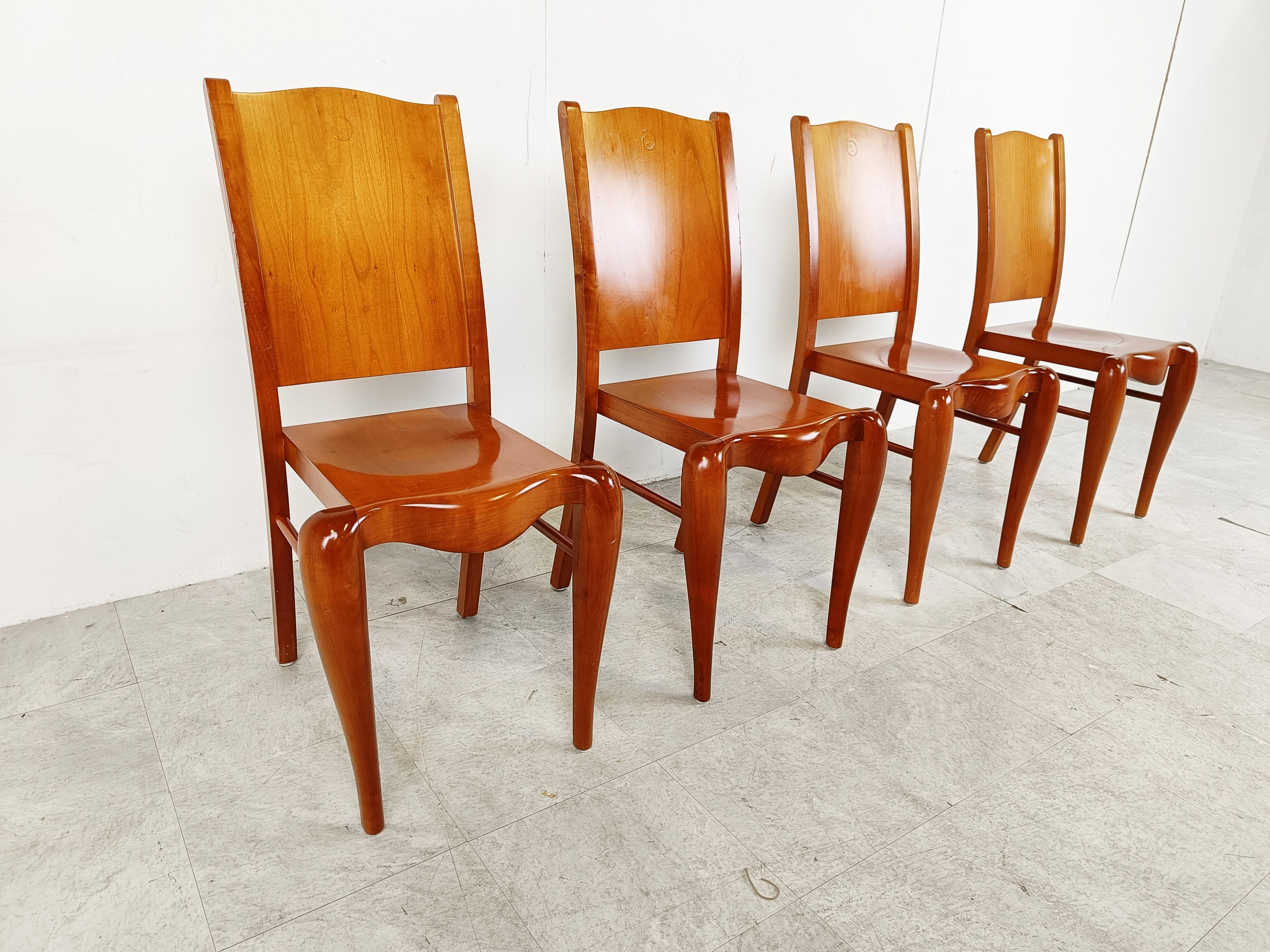Late 20th Century Set of 4 Placide of Wood Dining Chairs by Philippe Starck, 1989