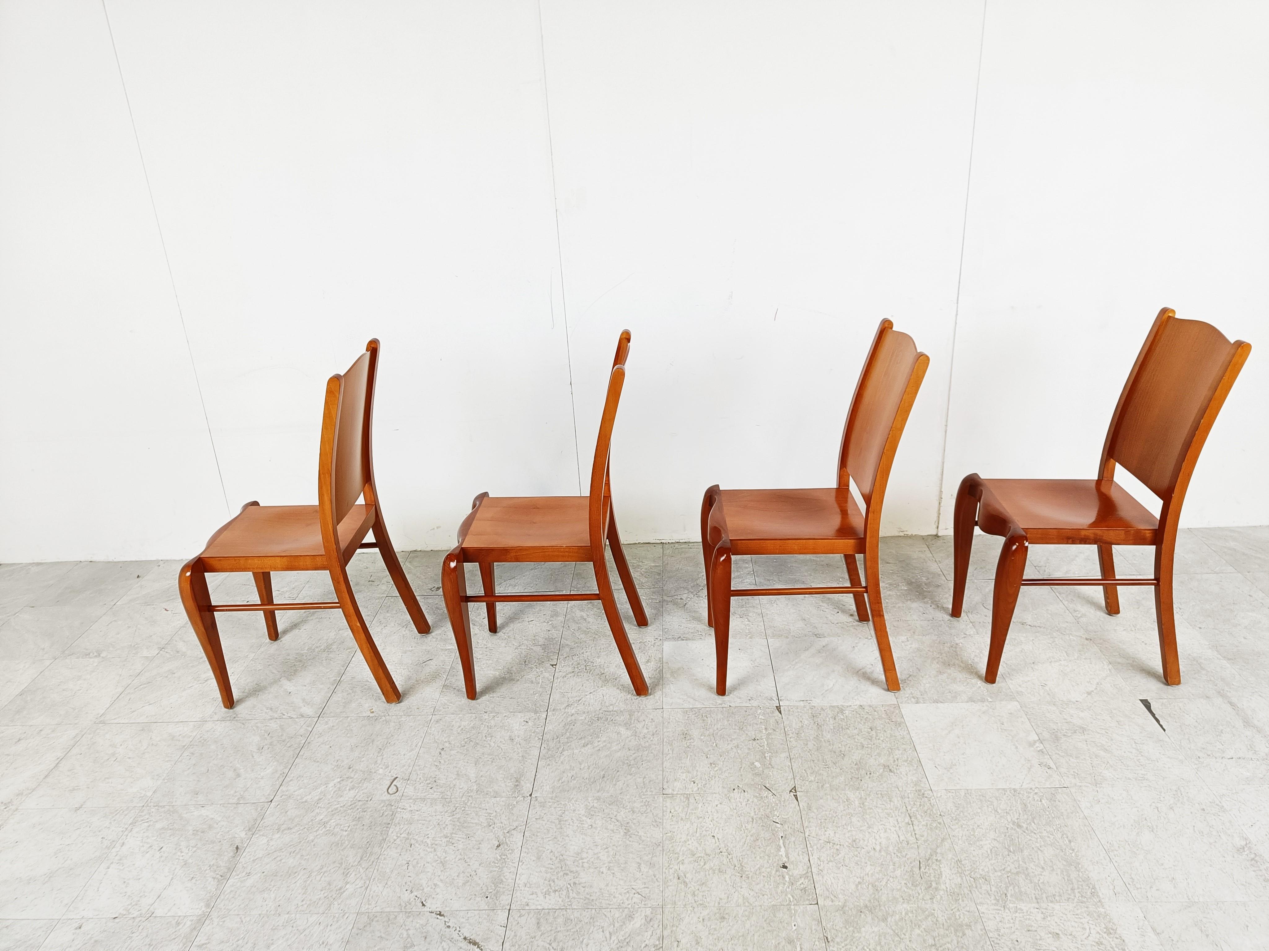 Set of 4 Placide of Wood Dining Chairs by Philippe Starck, 1989 1