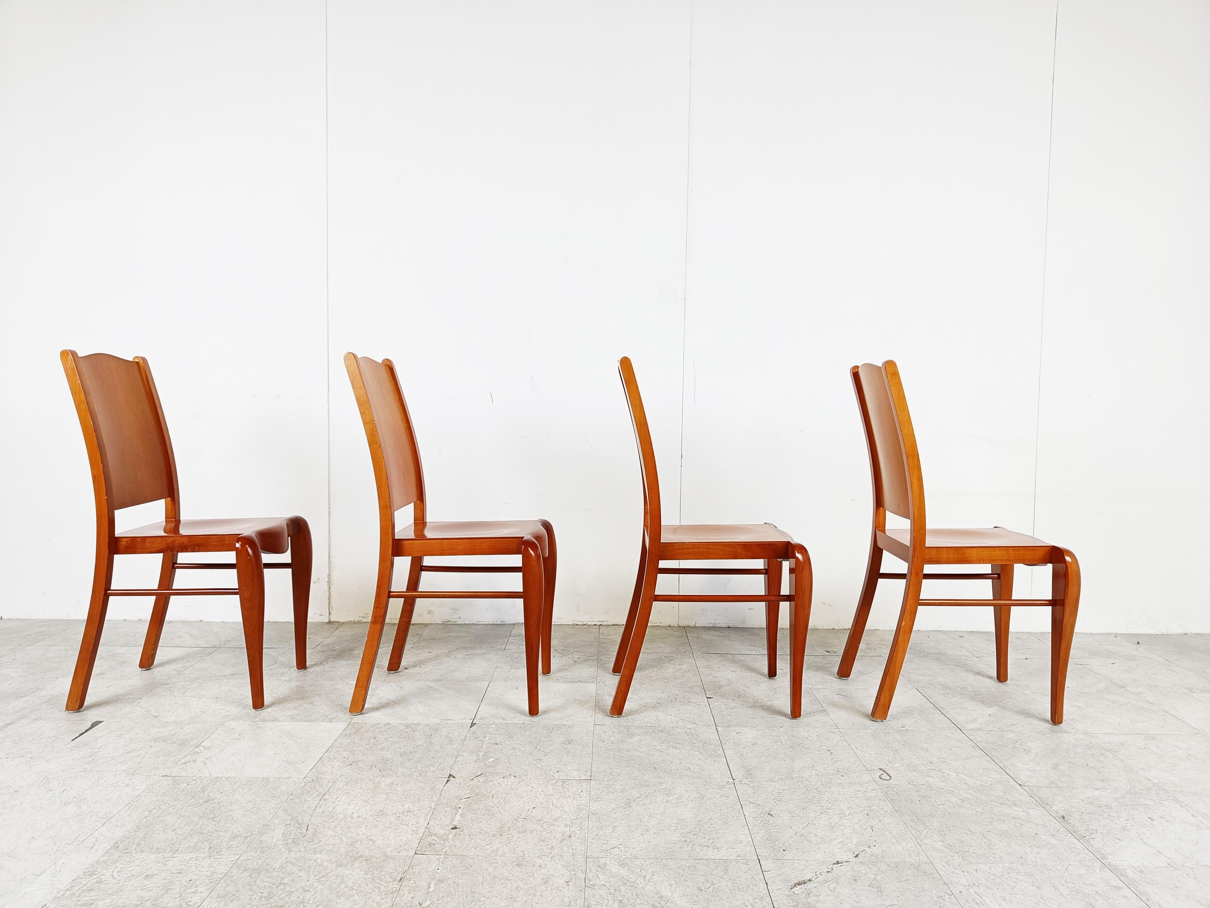 Set of 4 Placide of Wood Dining Chairs by Philippe Starck, 1989 2