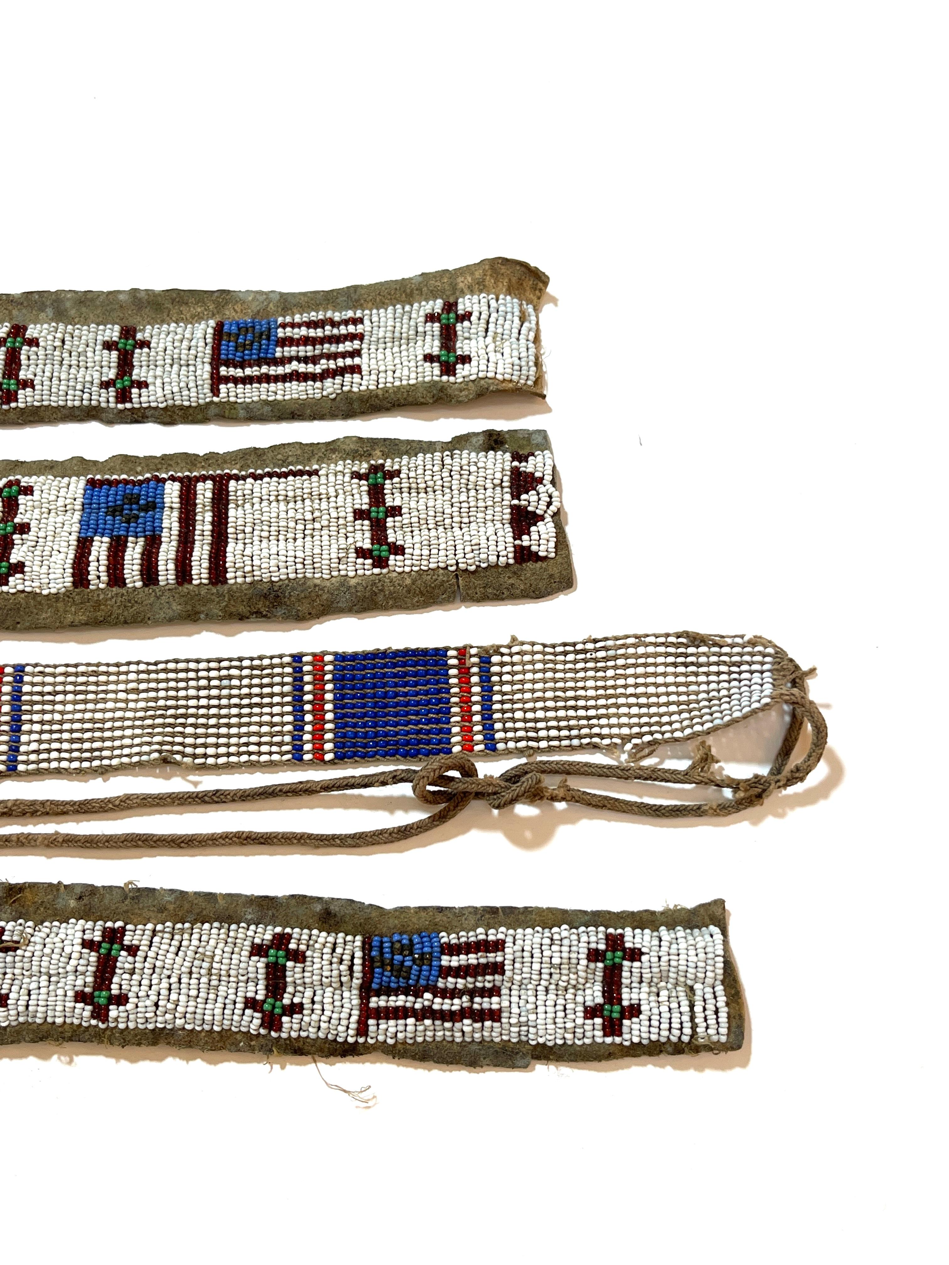 North American Set of 4 Plains Tribe American Flag Motif Ceremonial Beadwork Strips  For Sale
