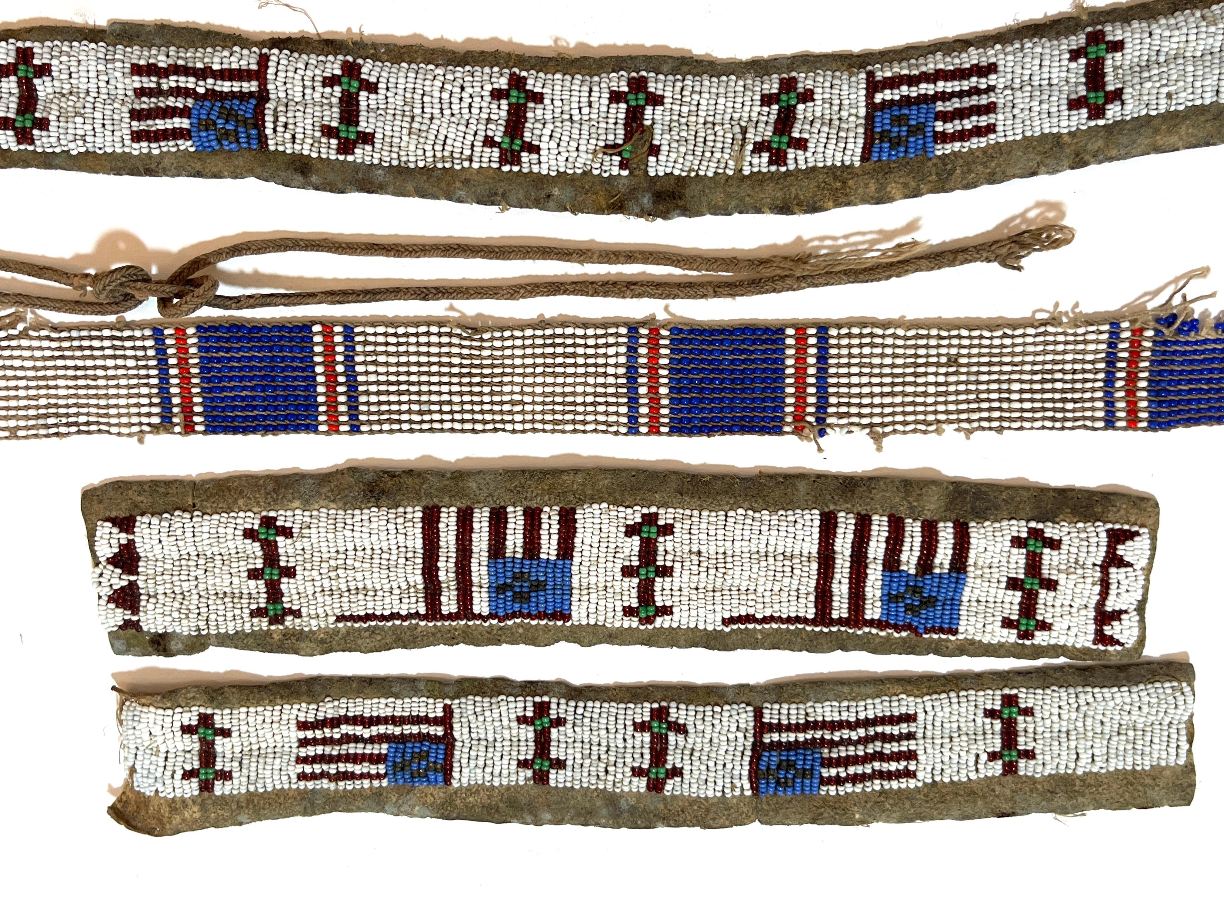 Hand-Crafted Set of 4 Plains Tribe American Flag Motif Ceremonial Beadwork Strips  For Sale