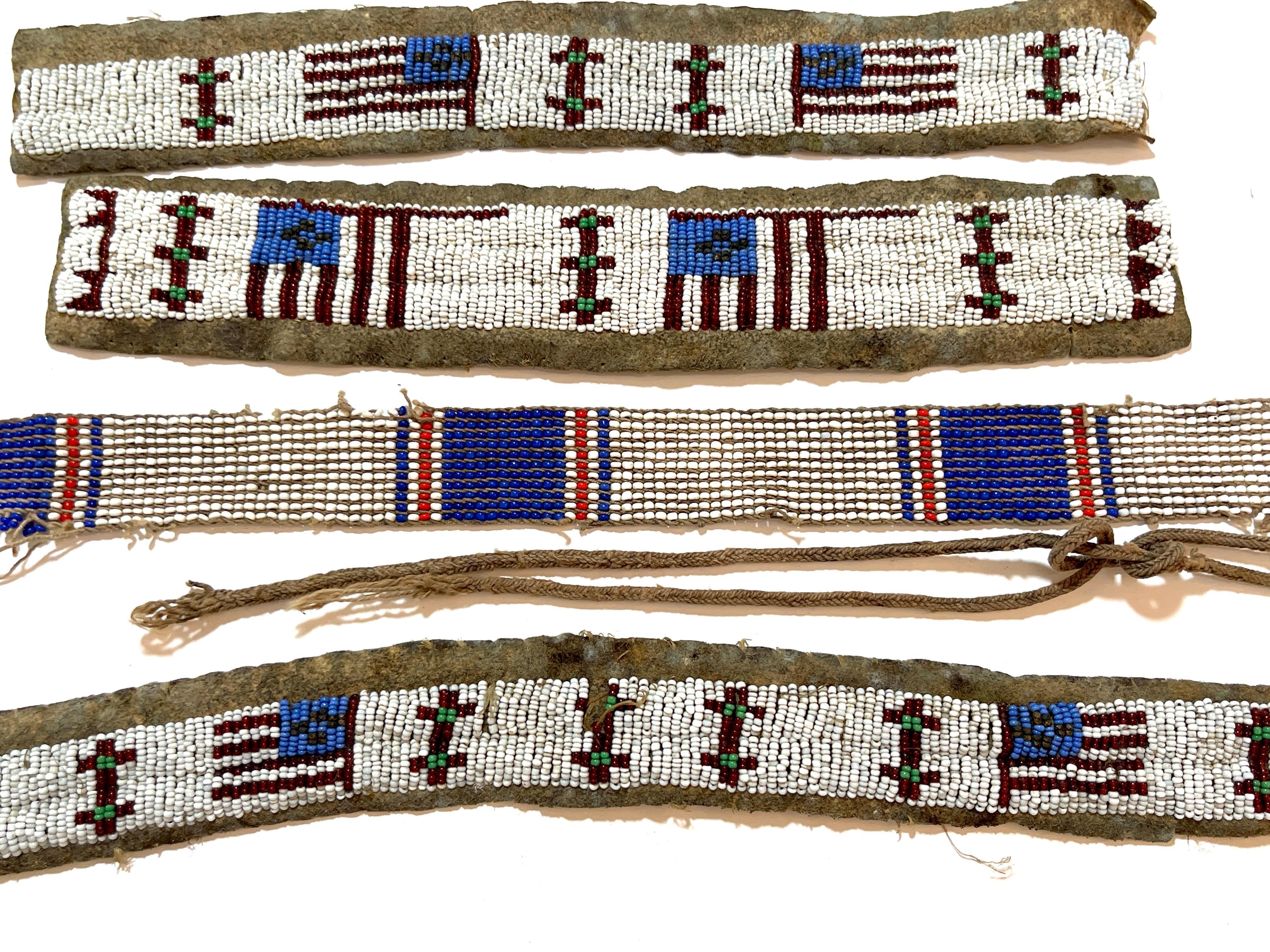 Set of 4 Plains Tribe American Flag Motif Ceremonial Beadwork Strips  In Good Condition For Sale In West Palm Beach, FL