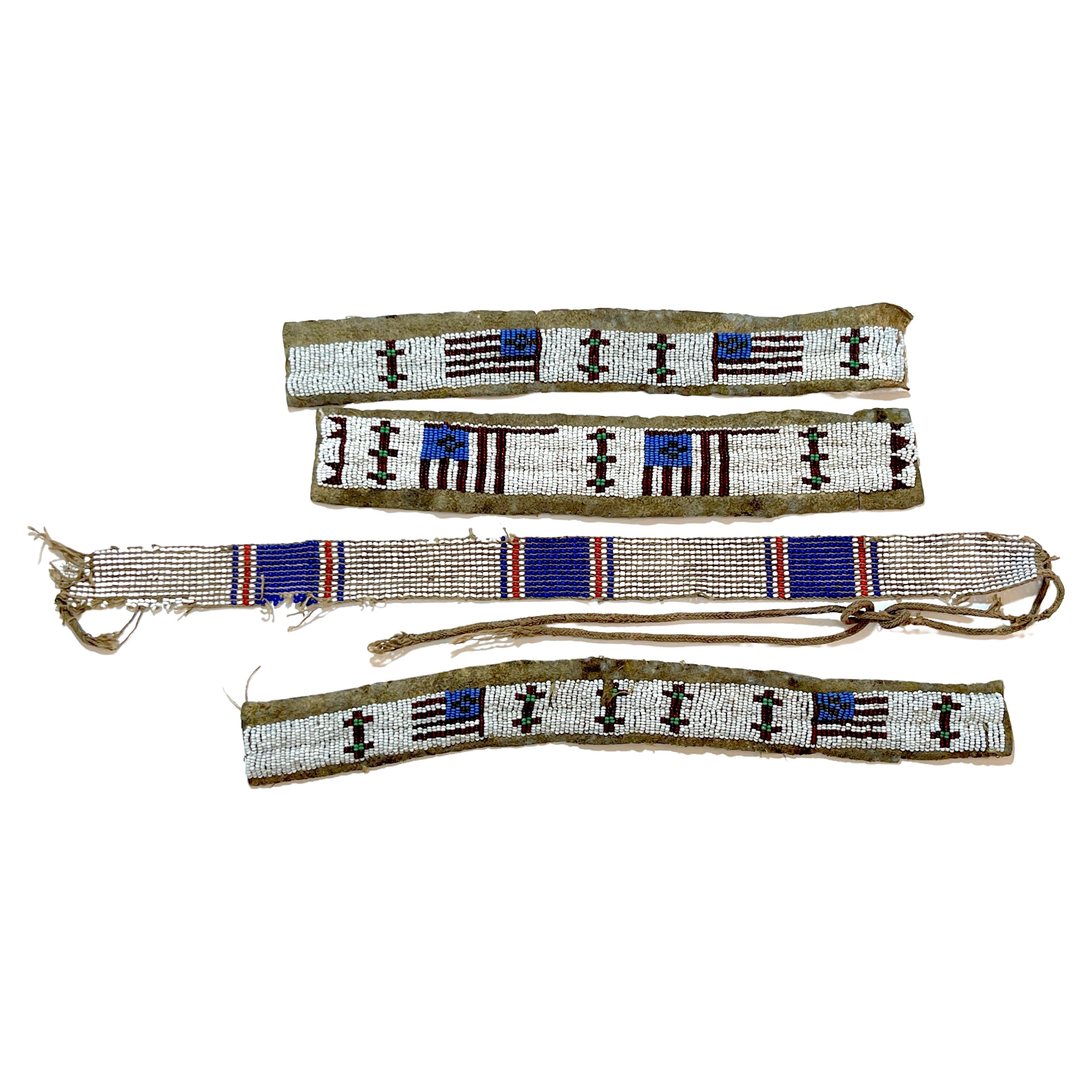 Set of 4 Plains Tribe American Flag Motif Ceremonial Beadwork Strips  For Sale