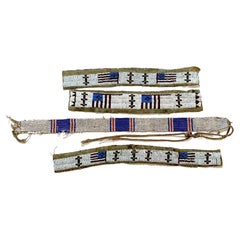 Set of 4 Plains Tribe American Flag Motif Ceremonial Beadwork Strips 
