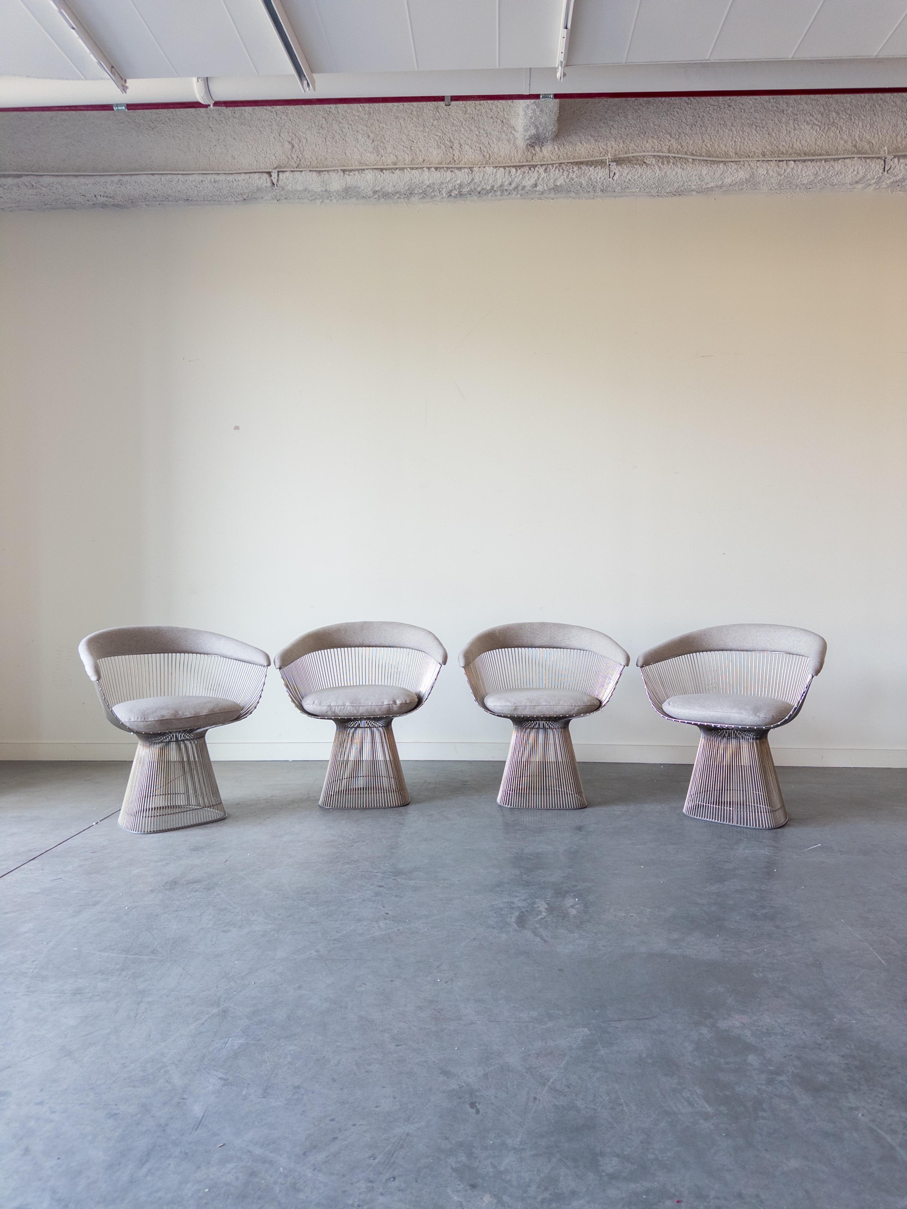 Mid-Century moderno Set di 4 poltrone Platner di Warren Platner per Knoll con tessuto Loro Piana in vendita