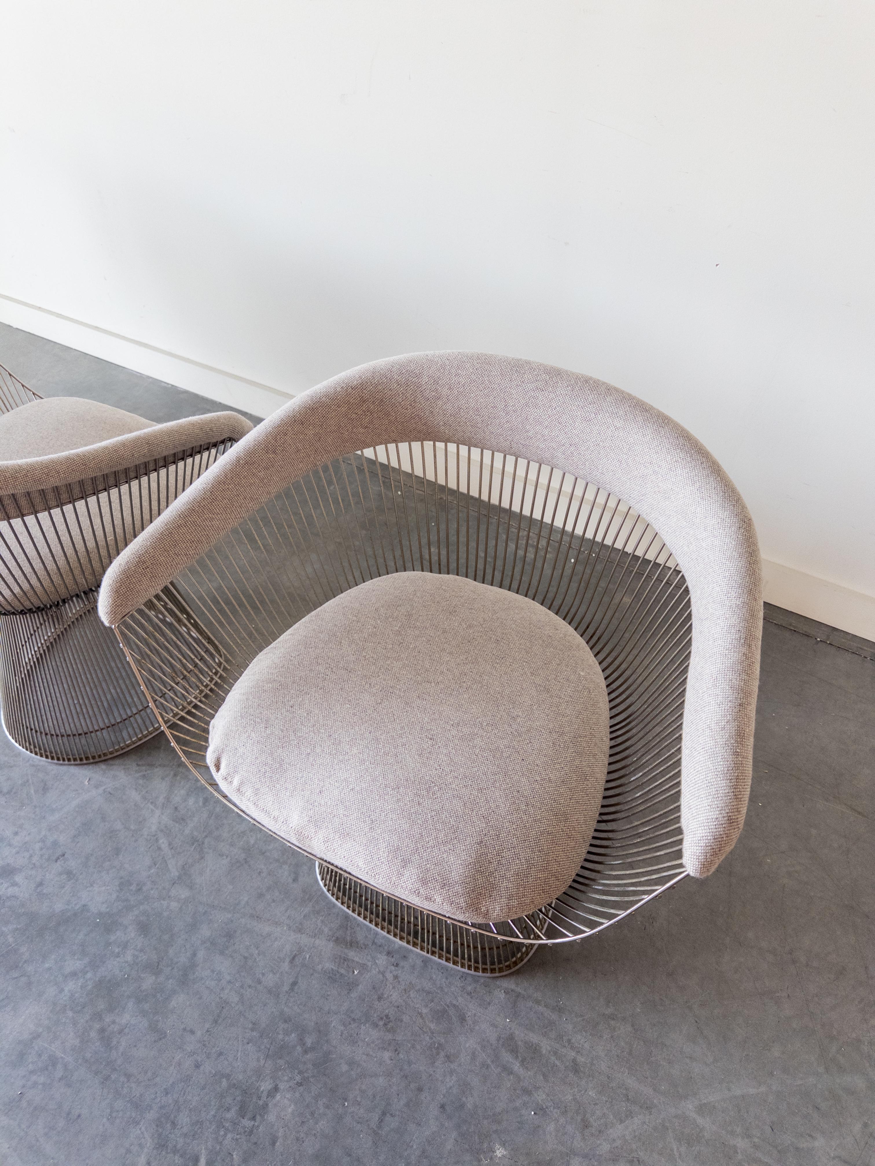 Acciaio Set di 4 poltrone Platner di Warren Platner per Knoll con tessuto Loro Piana in vendita