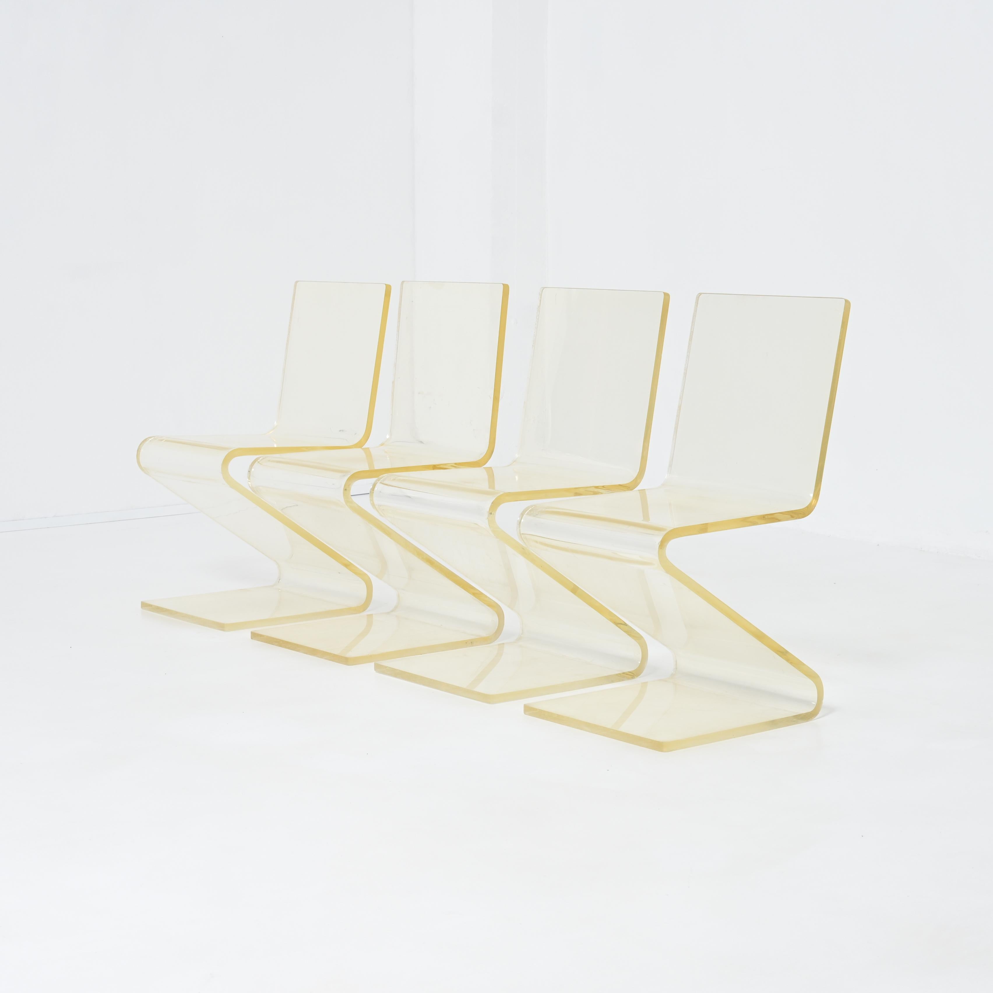 Mid-20th Century Set of 4 Plexiglass Zig Zag Chairs For Sale