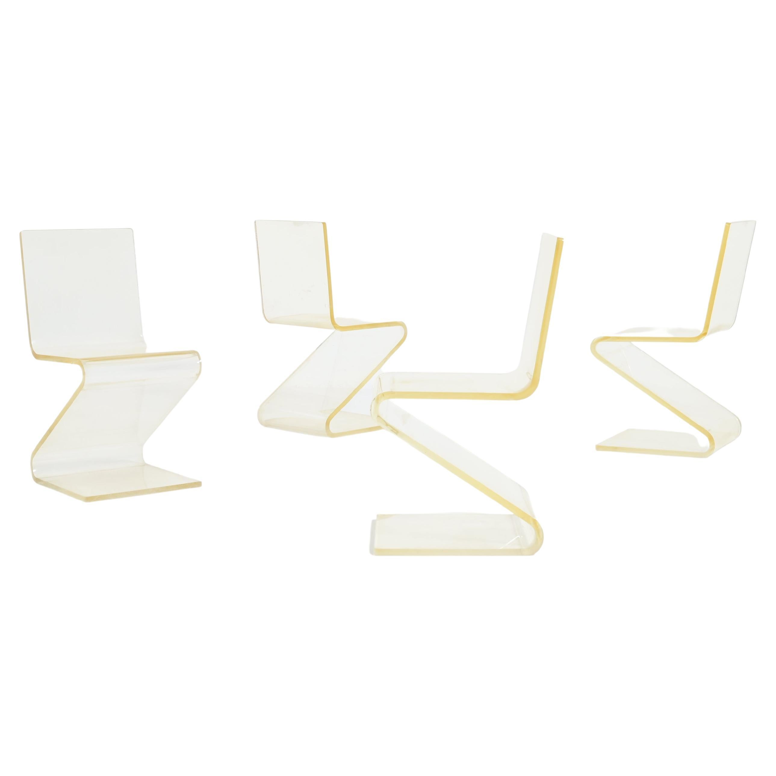 Set of 4 Plexiglass Zig Zag Chairs For Sale