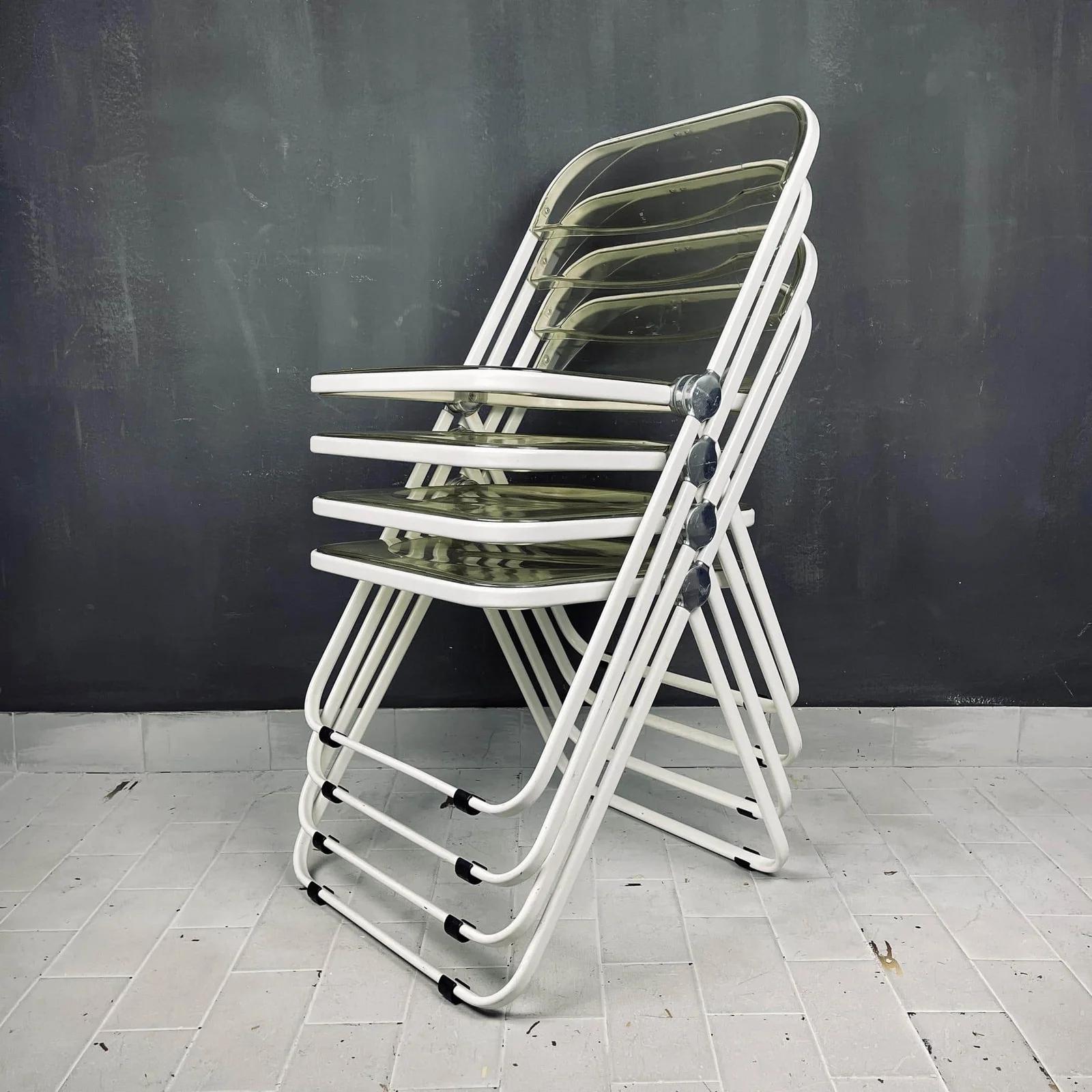 Metal Set of 4 Plia folding chairs by Giancarlo Piretti for Castelli Italy 1960s  For Sale