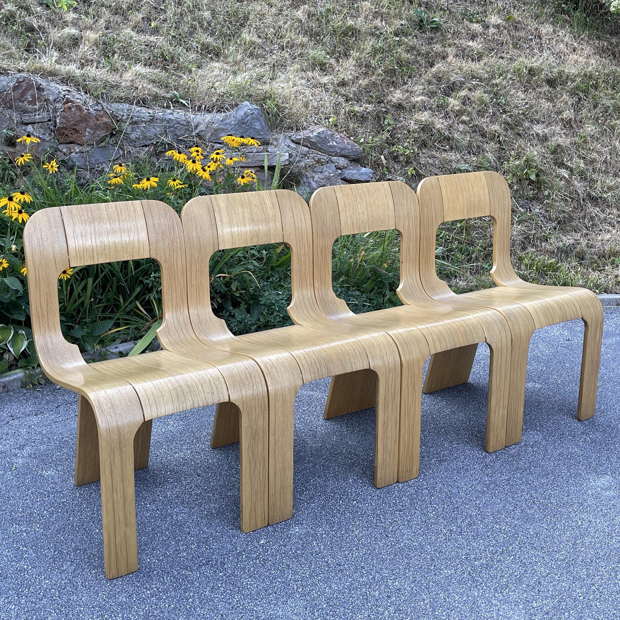Set of 4 Plywood Dining Chairs Esse by Gigi Sabadin for Stilwood Italy 1973s 4