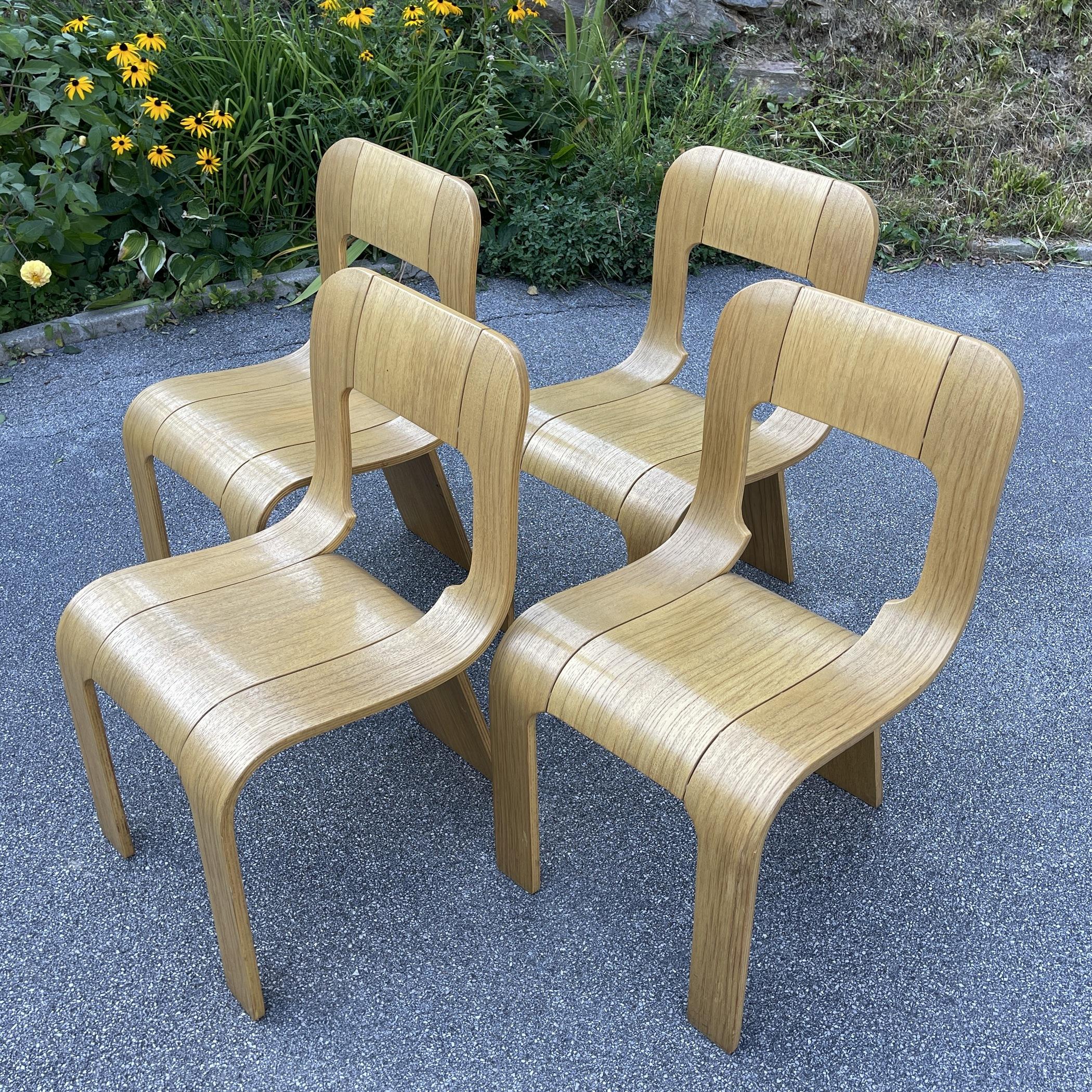 Set of 4 Plywood Dining Chairs Esse by Gigi Sabadin for Stilwood Italy 1973s 5