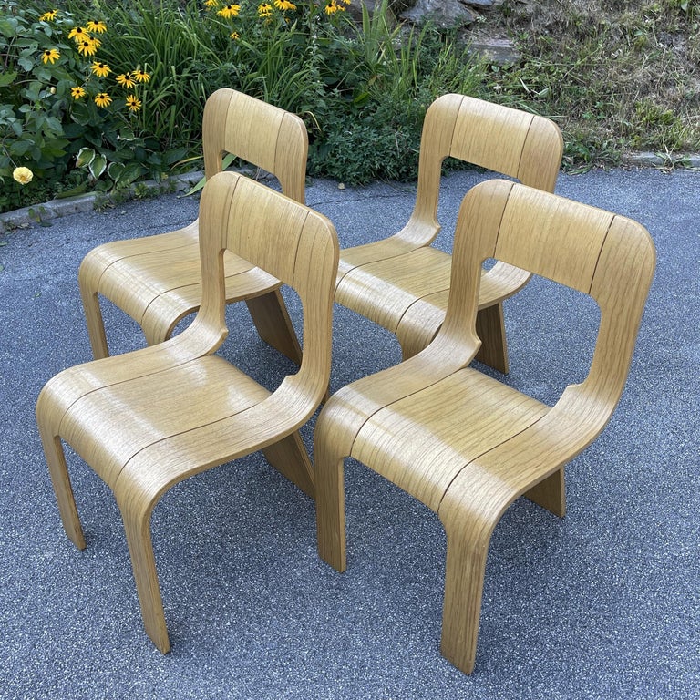 Set of 4 Plywood Dining Chairs Esse by Gigi Sabadin for Stilwood Italy 1973s For Sale 5