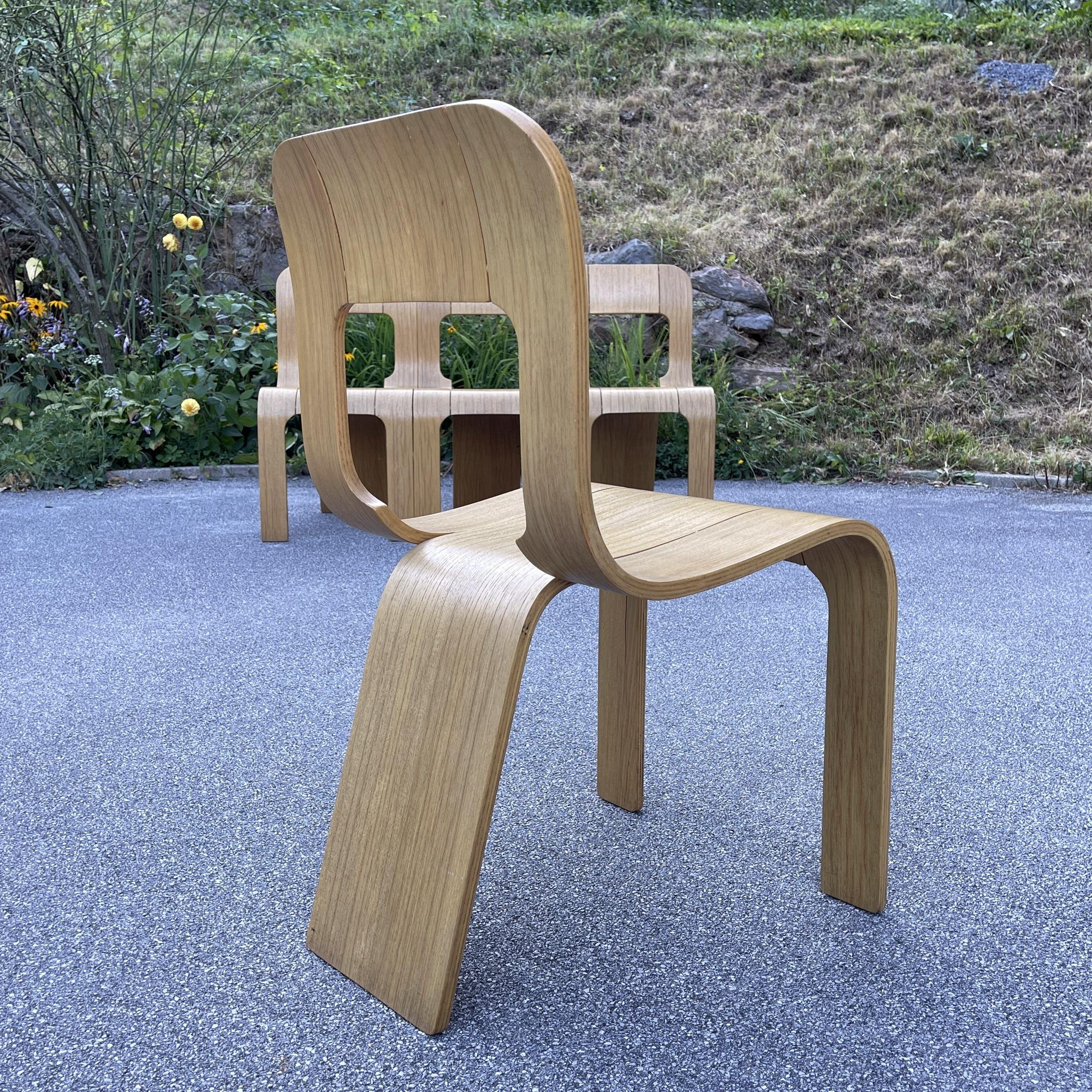 Set of 4 Plywood Dining Chairs Esse by Gigi Sabadin for Stilwood Italy 1973s 6
