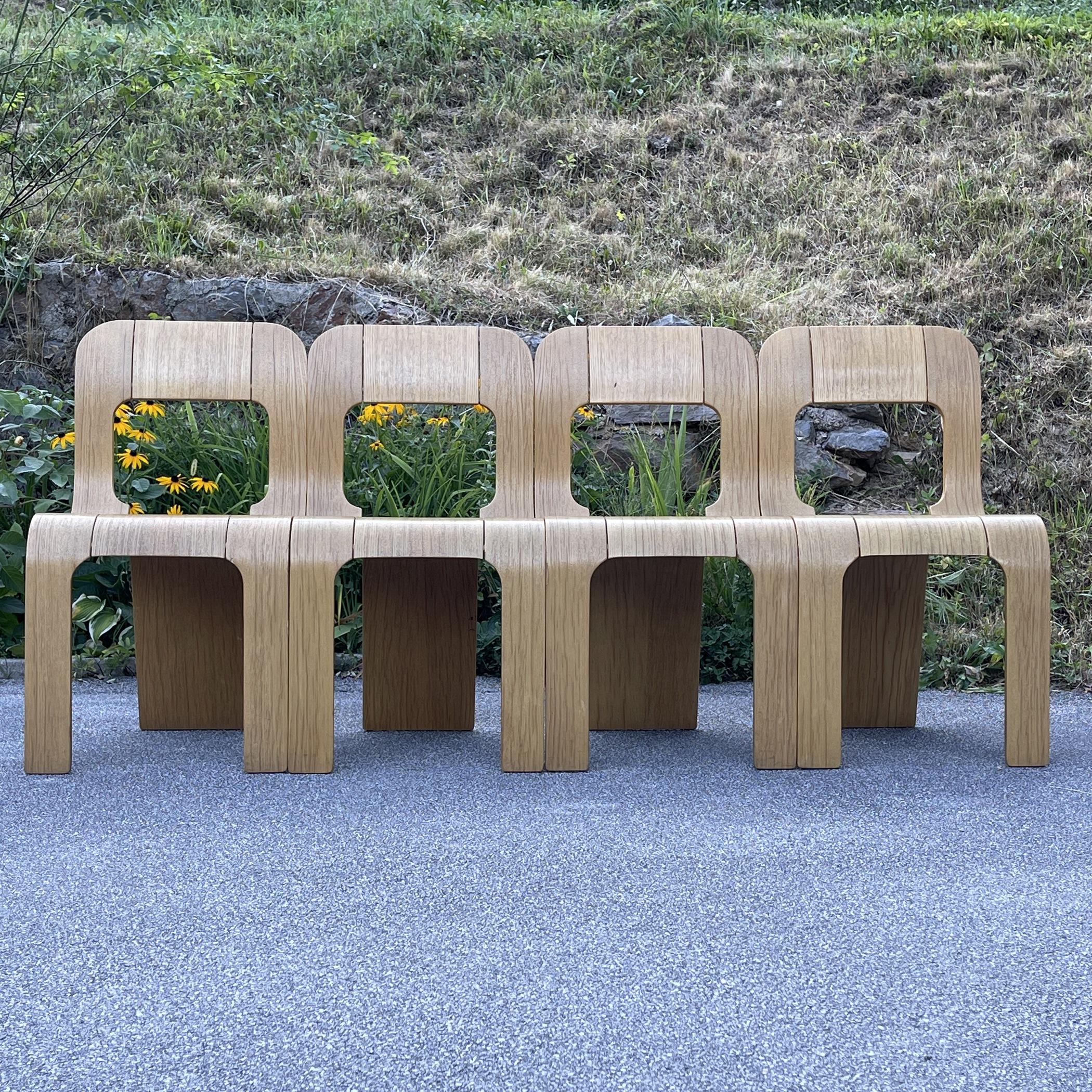 Set of 4 Plywood Dining Chairs Esse by Gigi Sabadin for Stilwood Italy 1973s 7