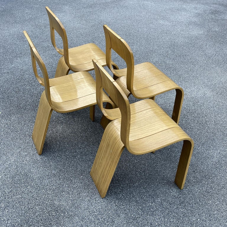 Italian Set of 4 Plywood Dining Chairs Esse by Gigi Sabadin for Stilwood Italy 1973s For Sale