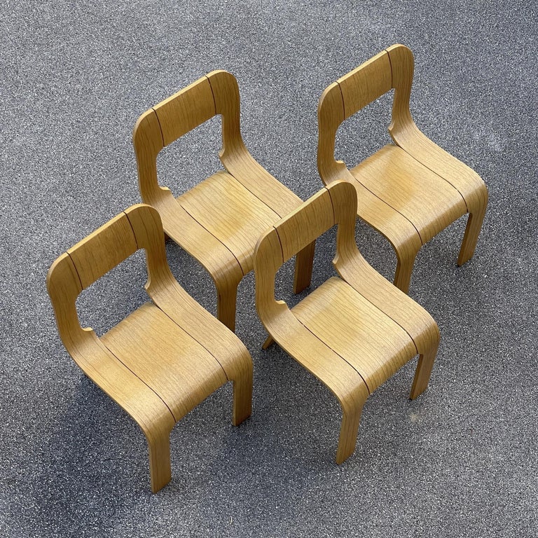 Set of 4 Plywood Dining Chairs Esse by Gigi Sabadin for Stilwood Italy 1973s In Good Condition For Sale In Miklavž Pri Taboru, SI