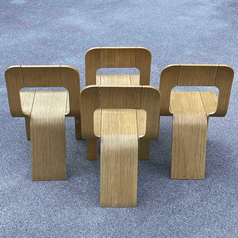 20th Century Set of 4 Plywood Dining Chairs Esse by Gigi Sabadin for Stilwood Italy 1973s For Sale