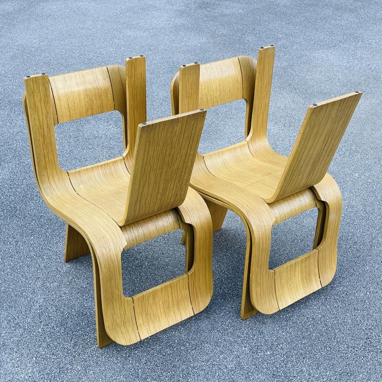 Set of 4 Plywood Dining Chairs Esse by Gigi Sabadin for Stilwood Italy 1973s For Sale 1
