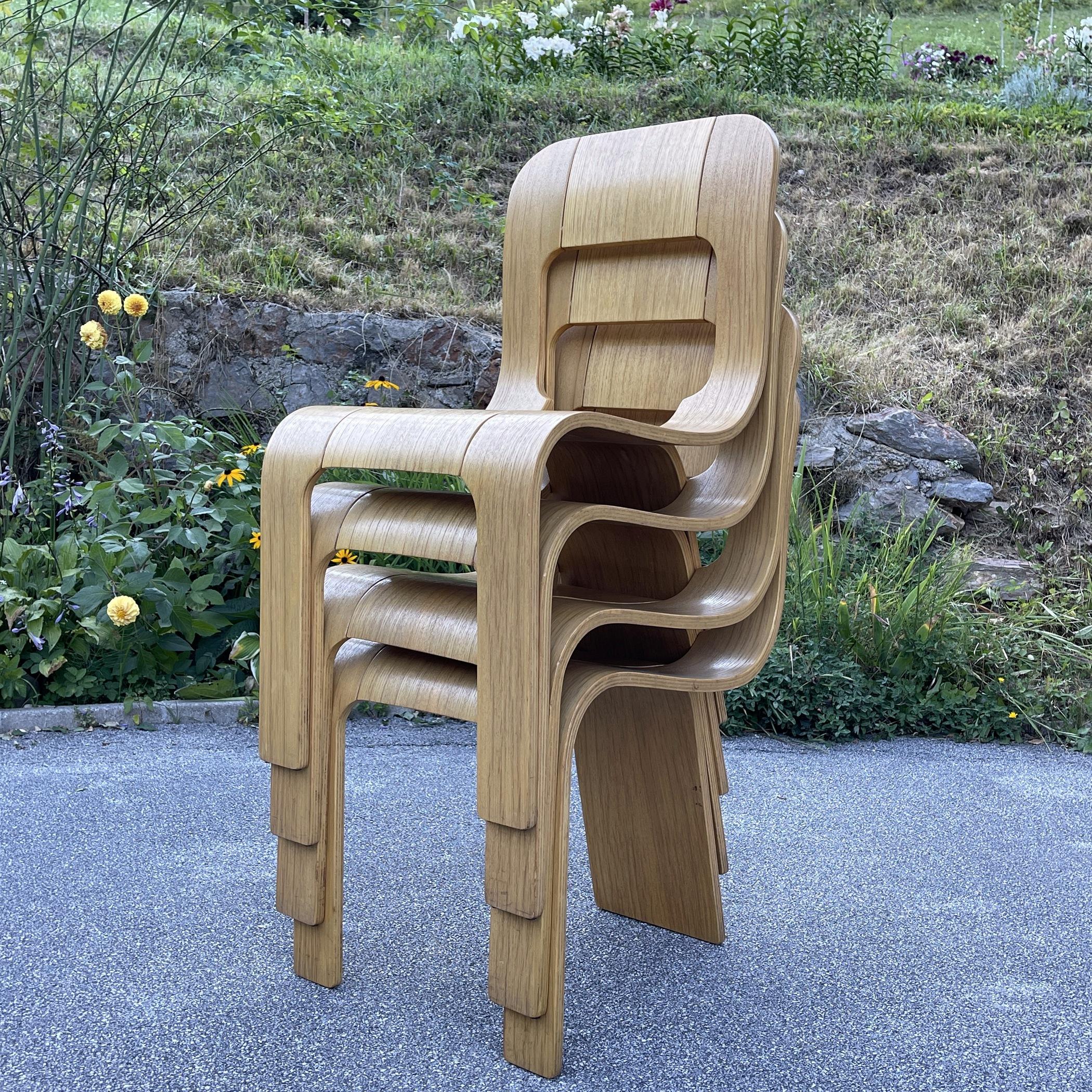 Set of 4 Plywood Dining Chairs Esse by Gigi Sabadin for Stilwood Italy 1973s 3
