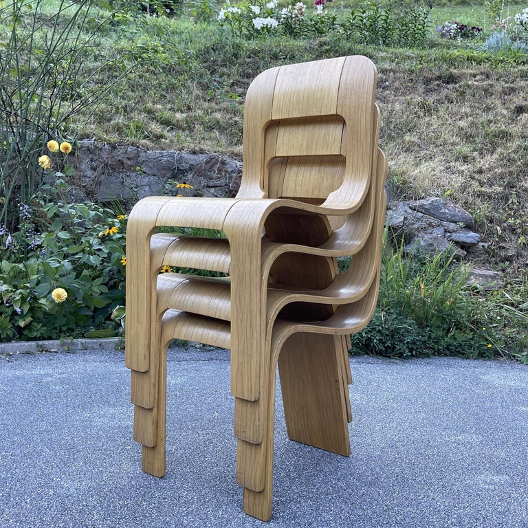 Set of 4 Plywood Dining Chairs Esse by Gigi Sabadin for Stilwood Italy 1973s For Sale 3