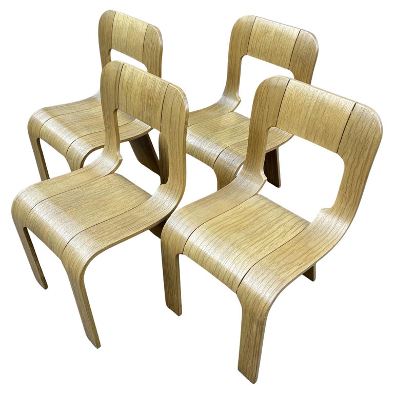 Set of 4 Plywood Dining Chairs Esse by Gigi Sabadin for Stilwood Italy 1973s For Sale